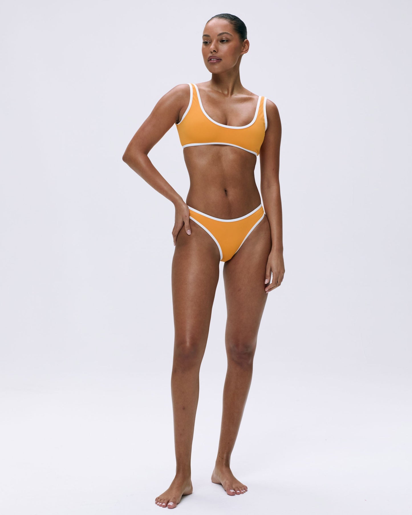 Contrast Scoop Bikini Top - Mango Orange/Marshmallow White