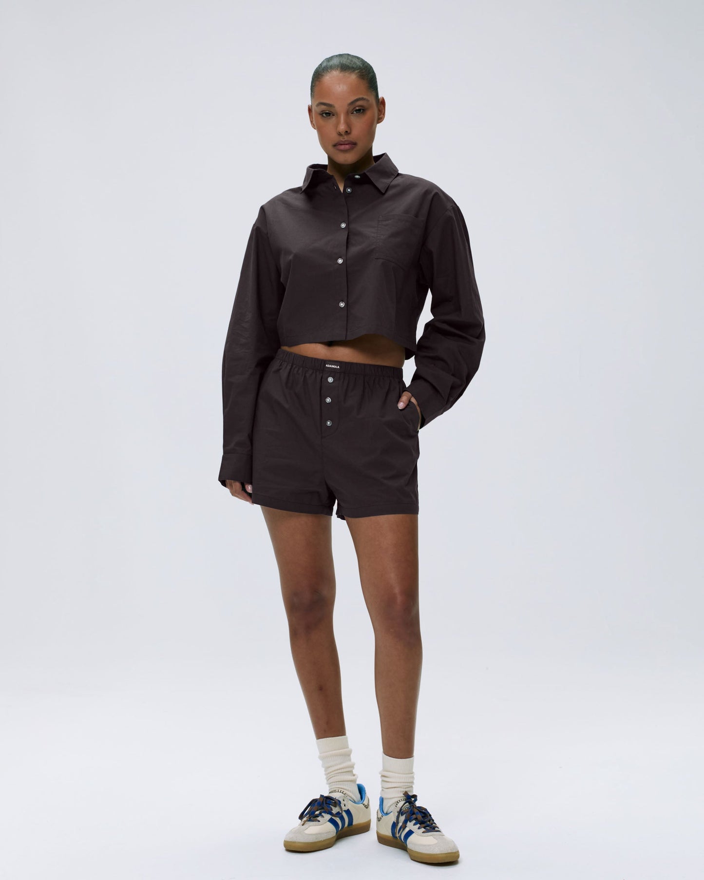 Cotton Cropped Shirt - Coffee Bean