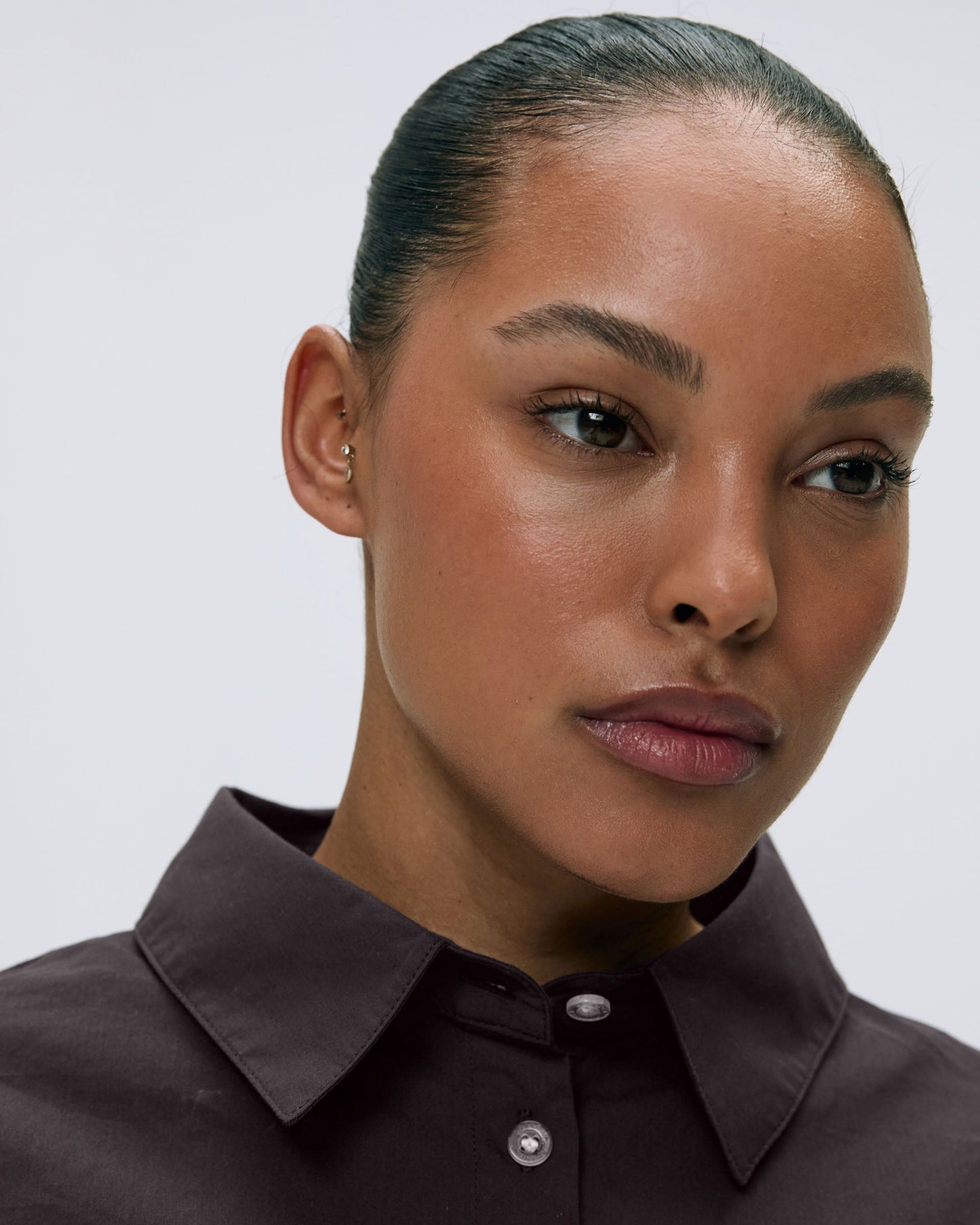 Cotton Cropped Shirt - Coffee Bean