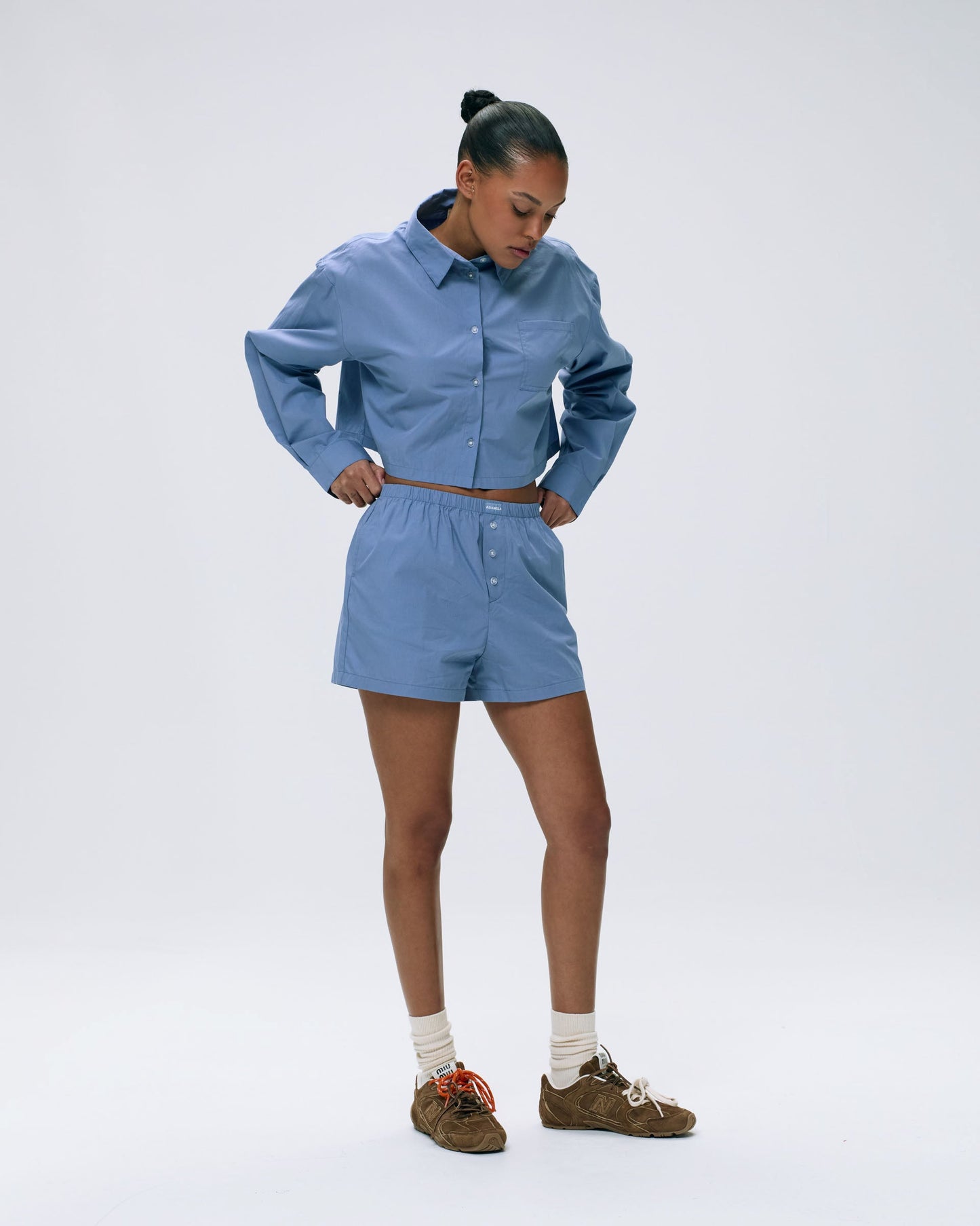 Cotton Cropped Shirt - Blue