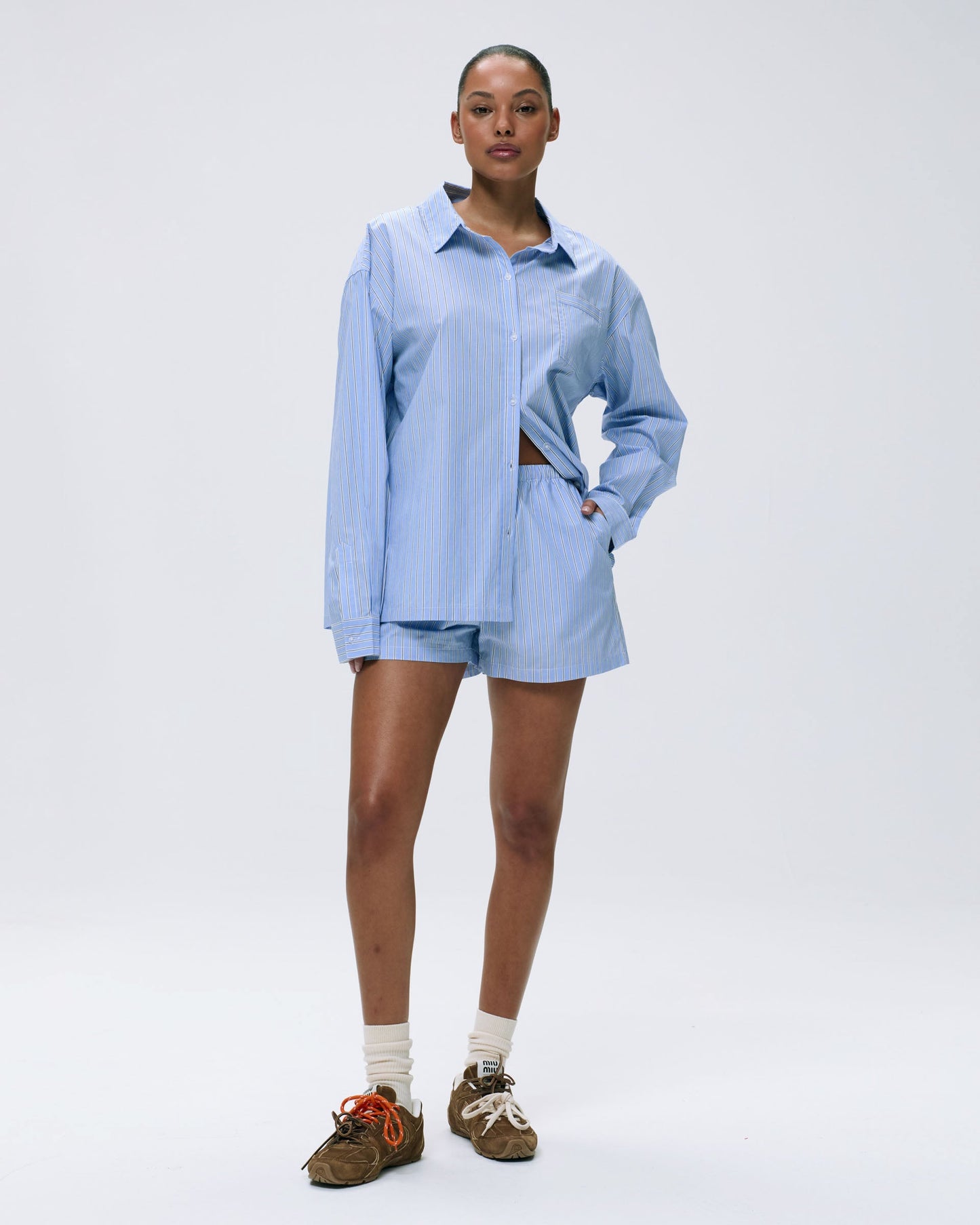 Cotton Stripe Oversized Shirt - Blue/White