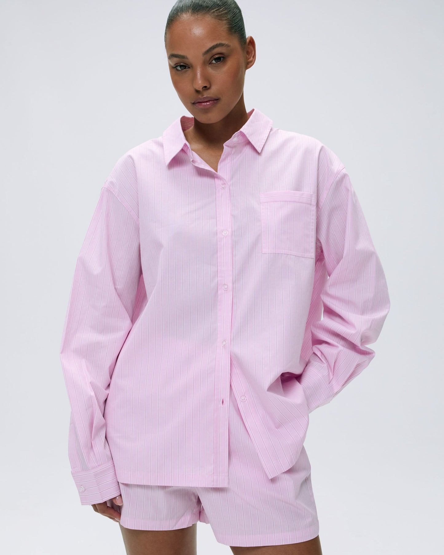 Cotton Stripe Boxer Shorts - Pink/White