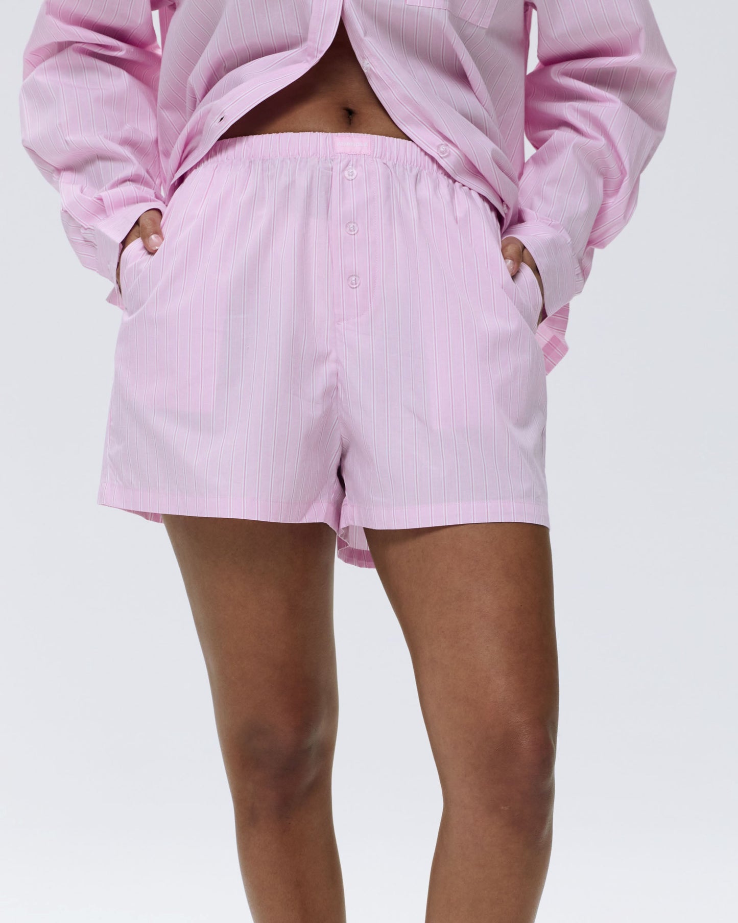 Cotton Stripe Boxer Shorts - Pink/White