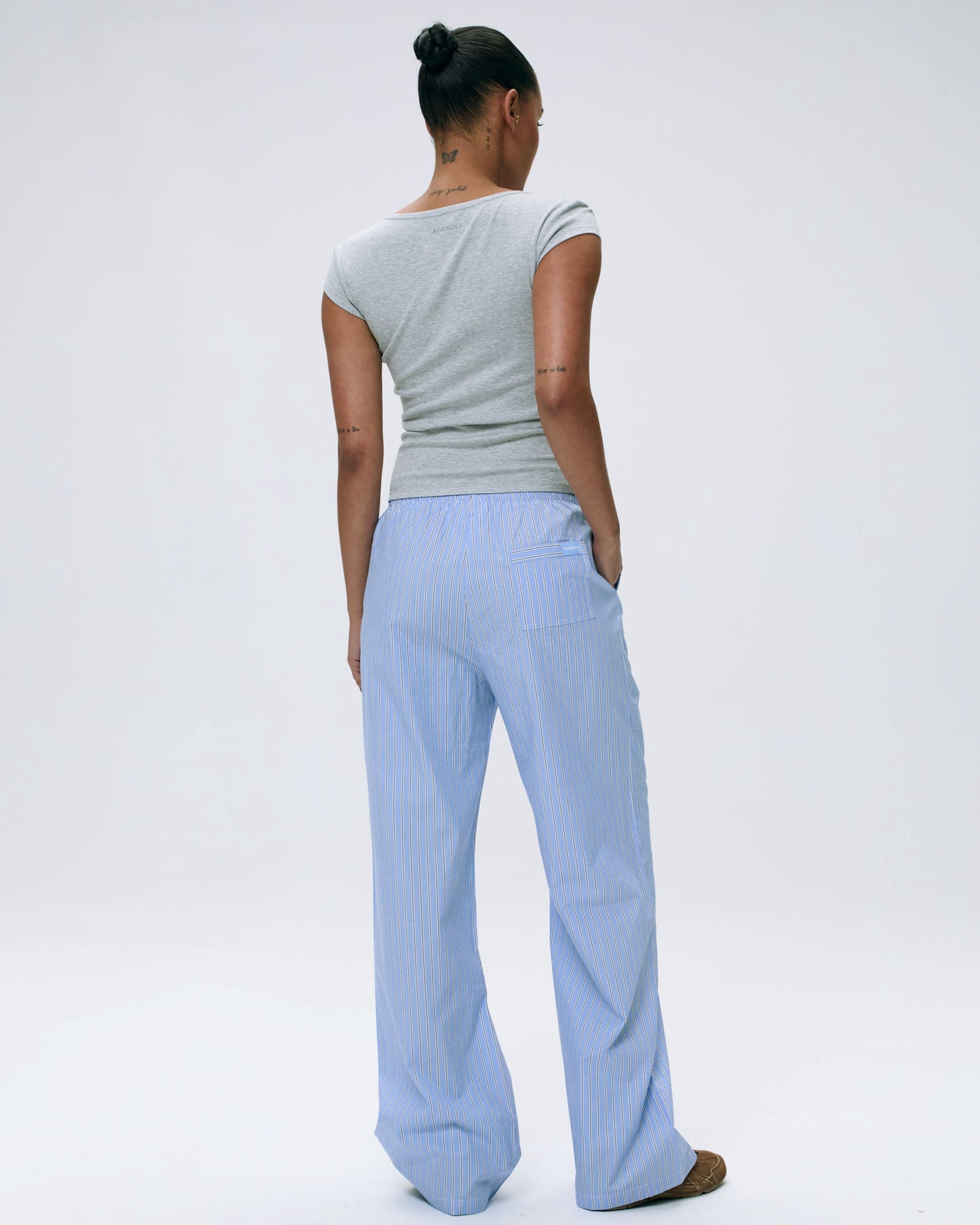 Rib Short Sleeve Scoop Neck Top - Light Grey Melange