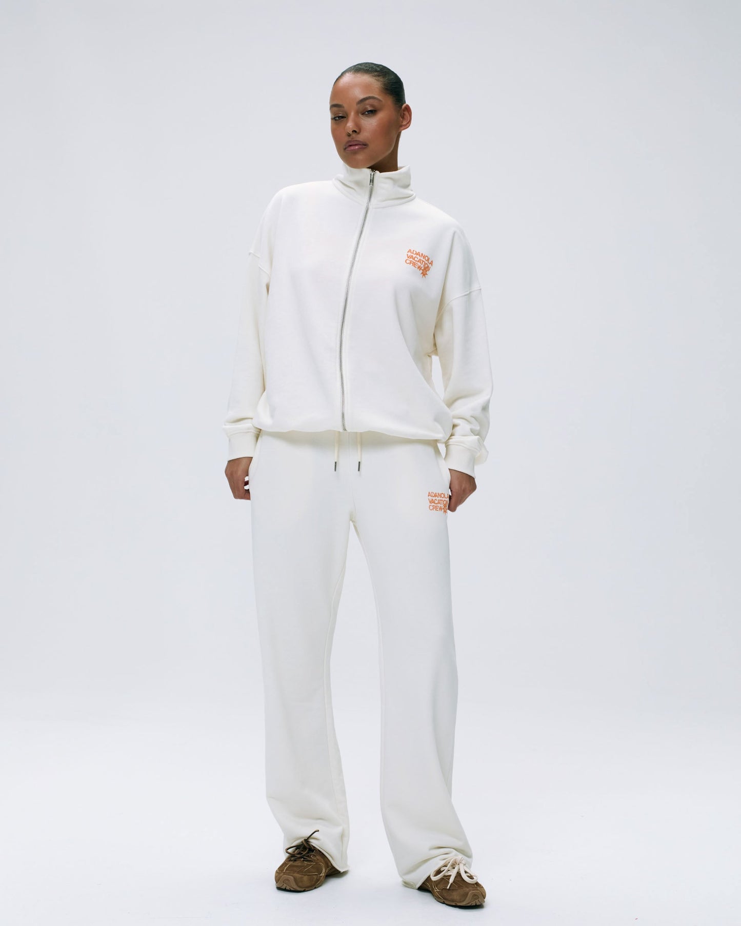 Vacation Raw Hem Straight Leg Sweatpants - Marshmallow White/Mango Orange