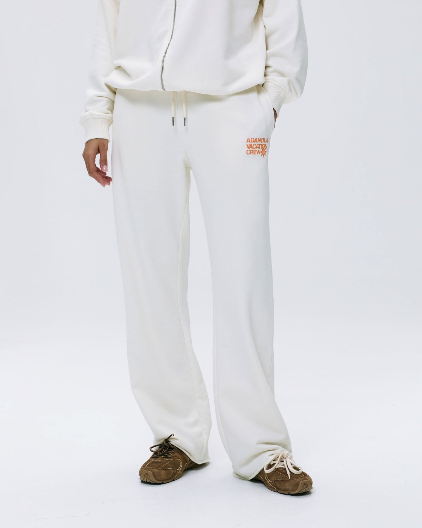 Vacation Raw Hem Straight Leg Sweatpants - Marshmallow White/Mango Orange