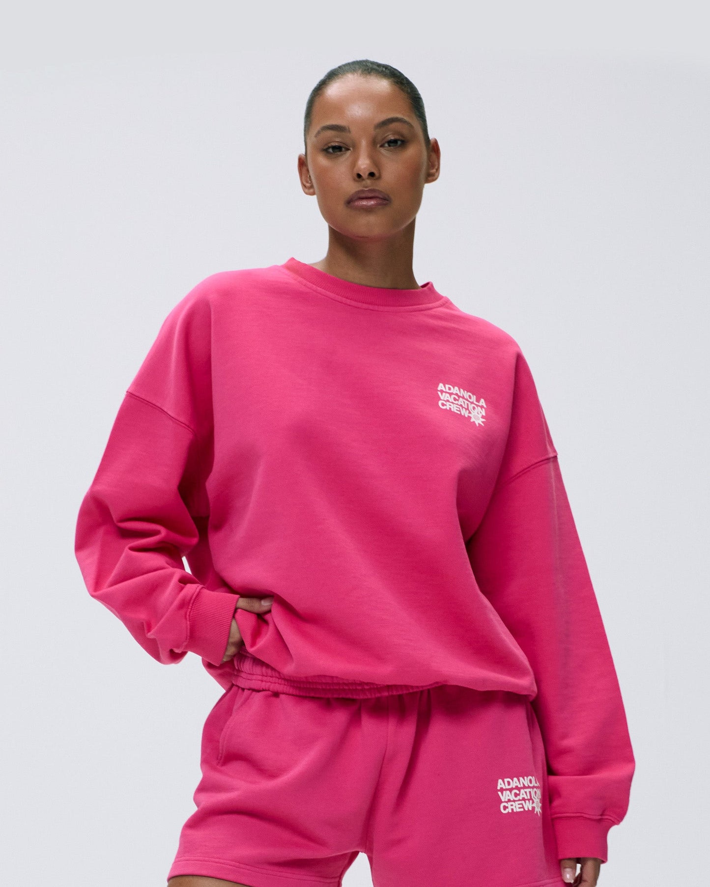 Vacation Oversized Sweatshirt - Hot Pink/Marshmallow White