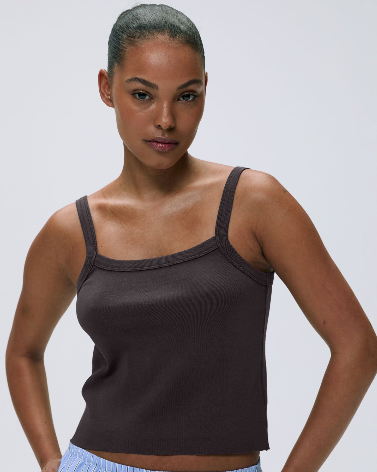 Rib Wide Binding Baby Tank - Coffee Bean