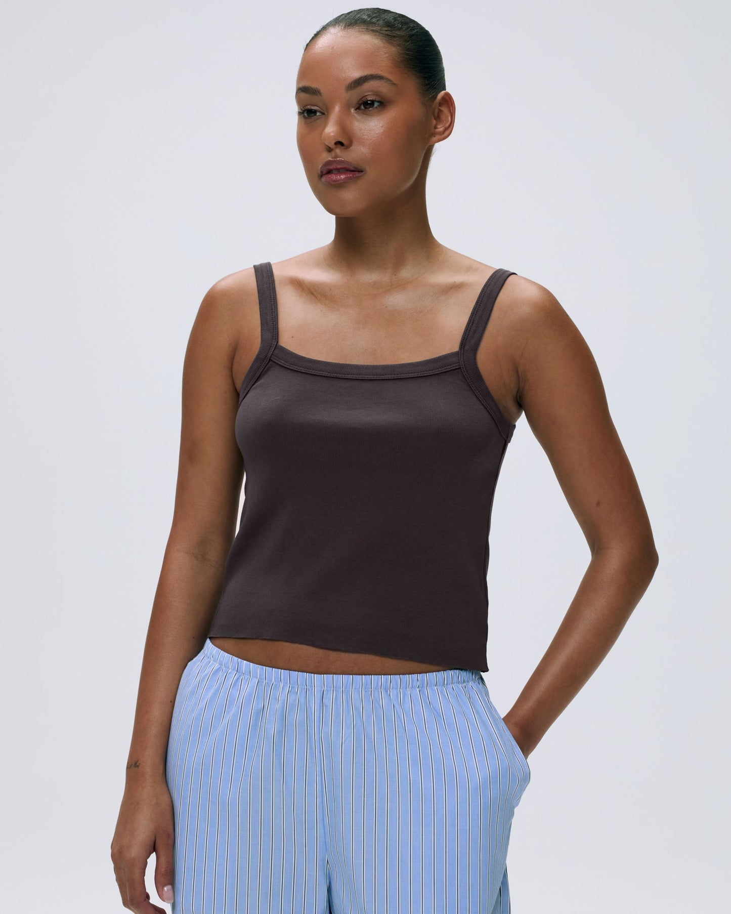 Rib Wide Binding Baby Tank - Coffee Bean