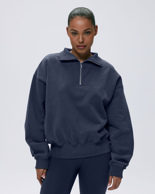 Relaxed Funnel Neck Zip Sweatshirt - Midnight Blue