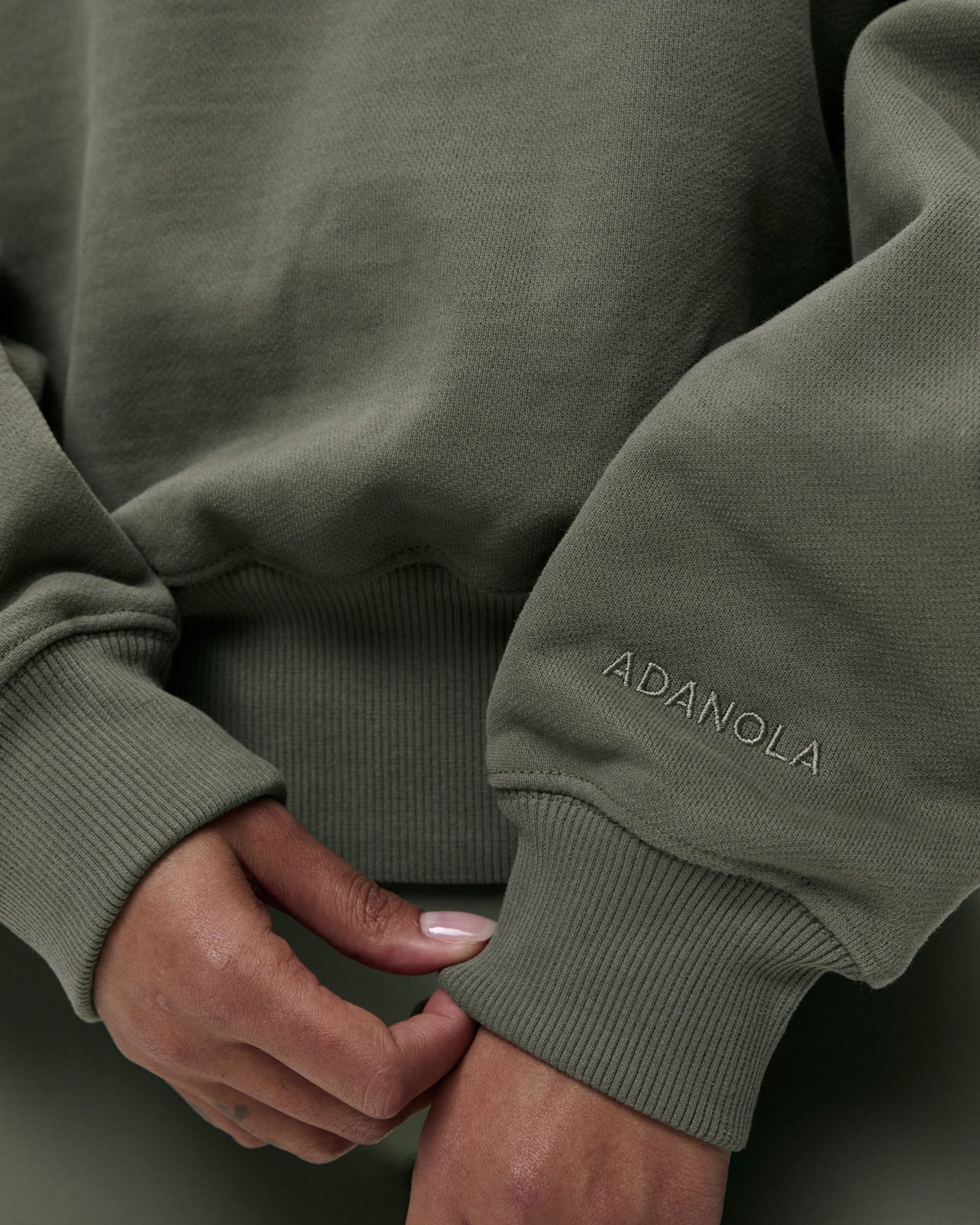 Relaxed Funnel Neck Zip Sweatshirt - Olive Green