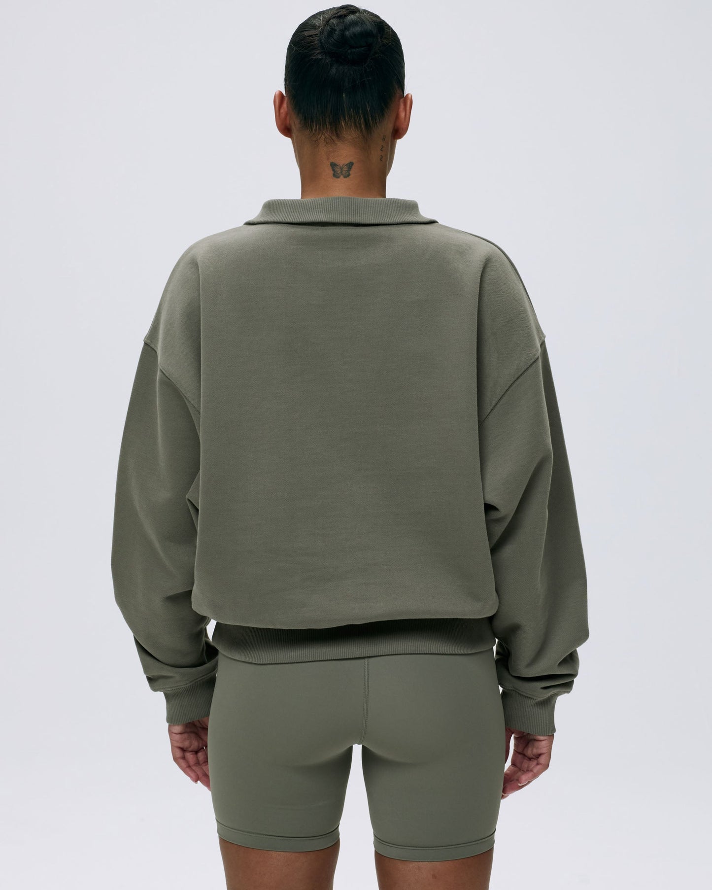 Relaxed Funnel Neck Zip Sweatshirt - Olive Green