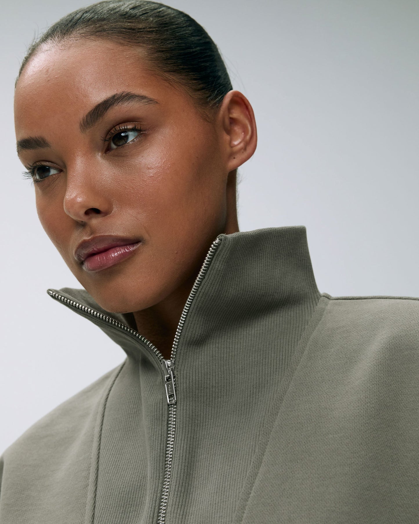 Relaxed Funnel Neck Zip Sweatshirt - Olive Green