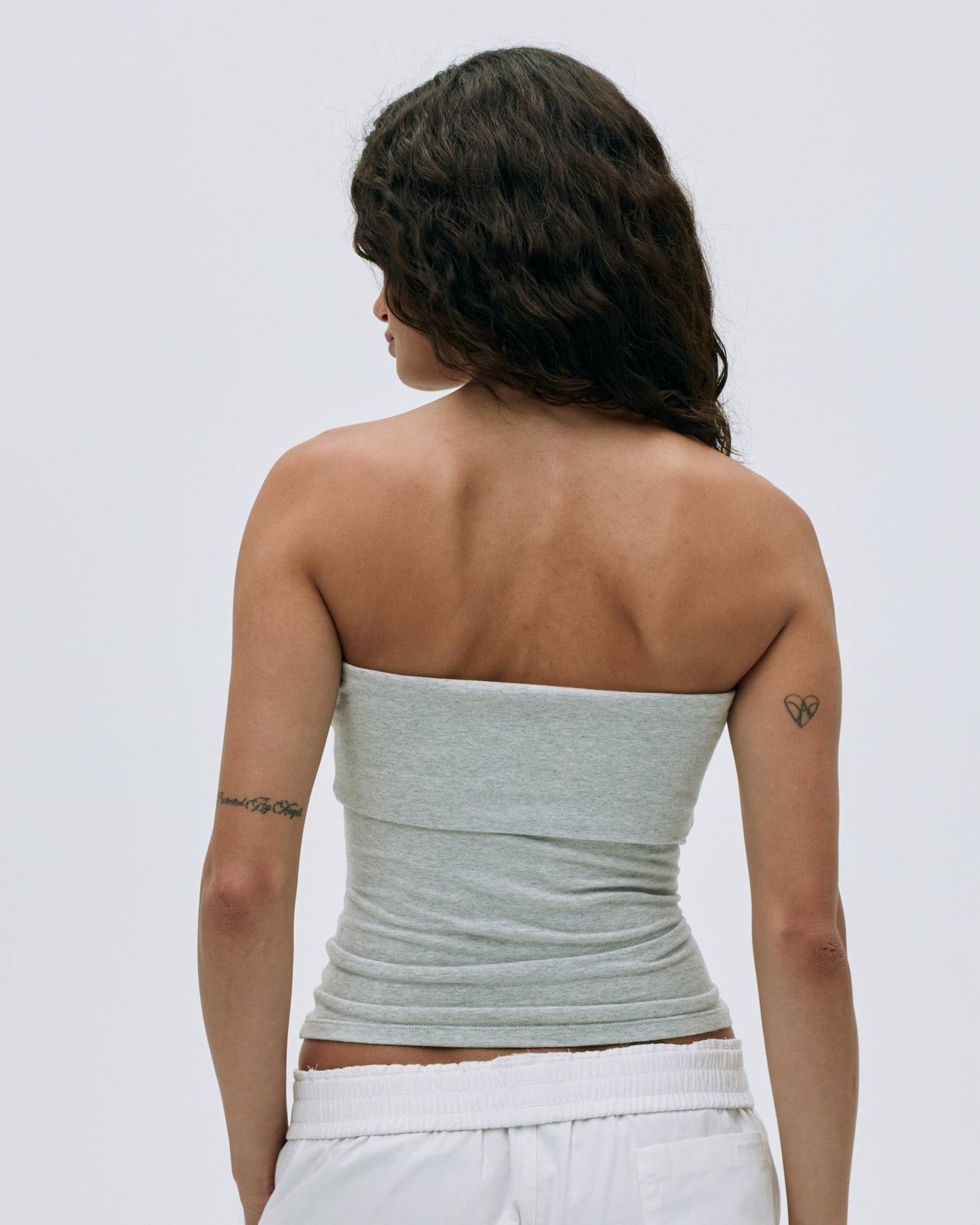 Cotton Fold Over Bandeau - Light Grey Melange
