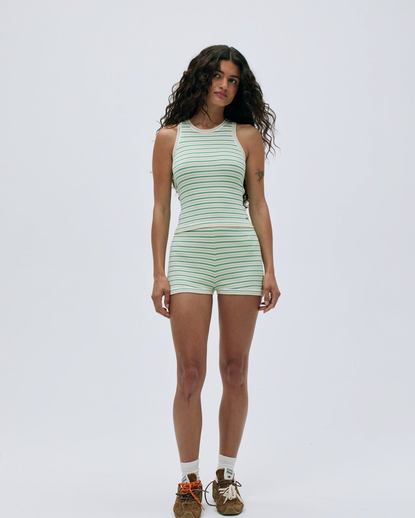 Rib Knit Stripe Tank - Jade Green