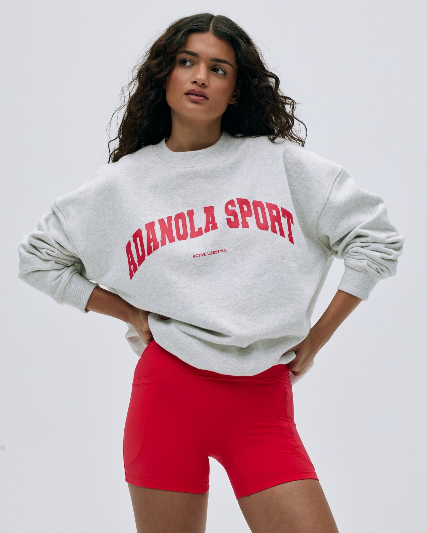AS Oversized Sweatshirt - Light Grey Melange/Apple Red