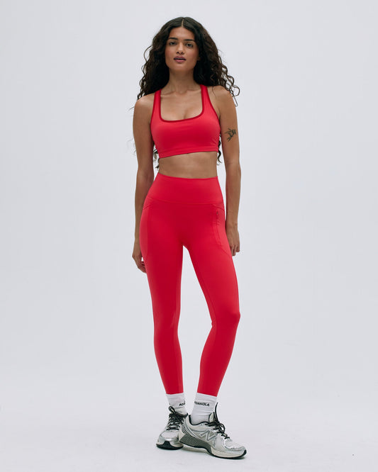 Ultimate Seam Detail Zip Pocket Leggings - Apple Red