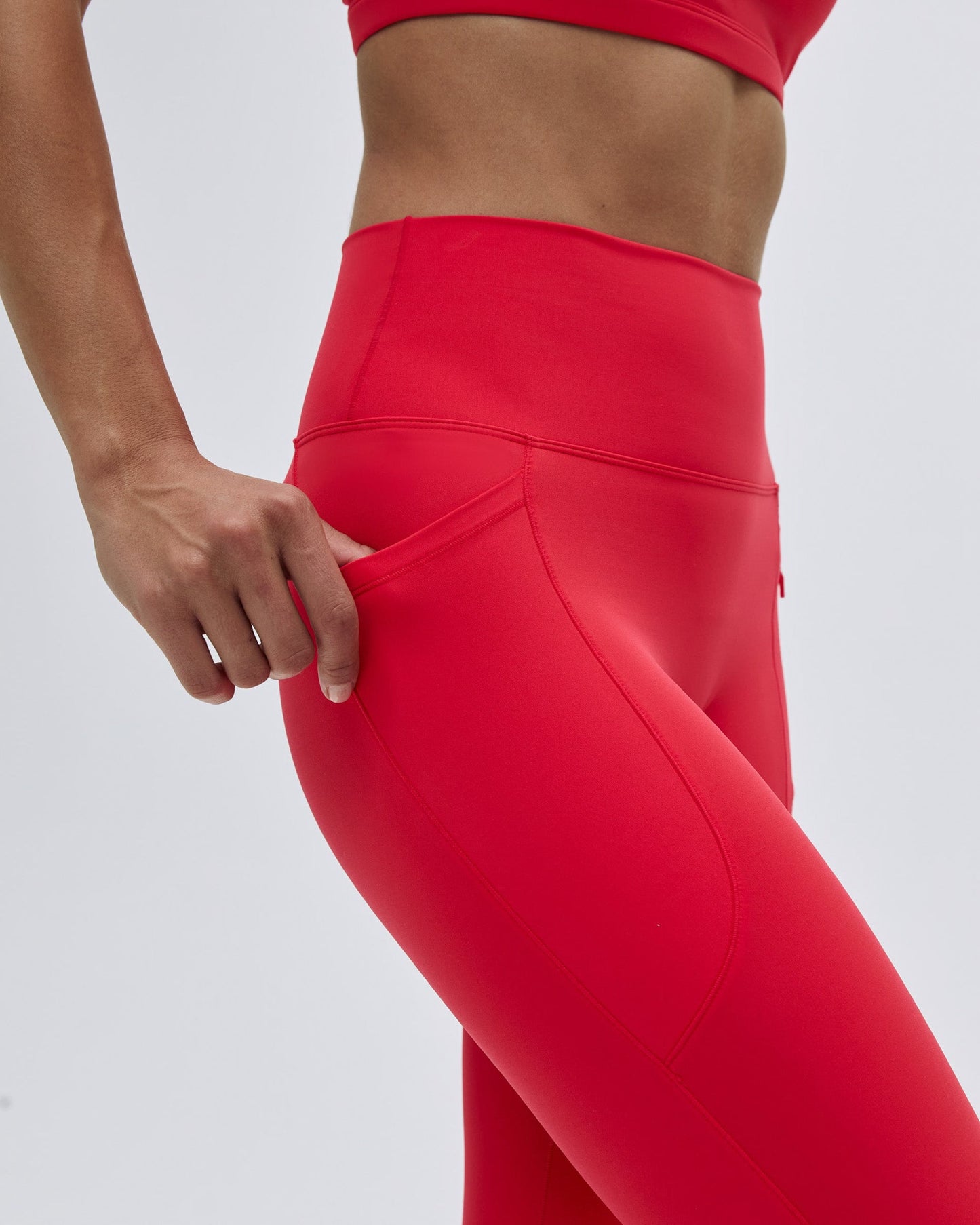 Ultimate Seam Detail Zip Pocket Leggings - Apple Red