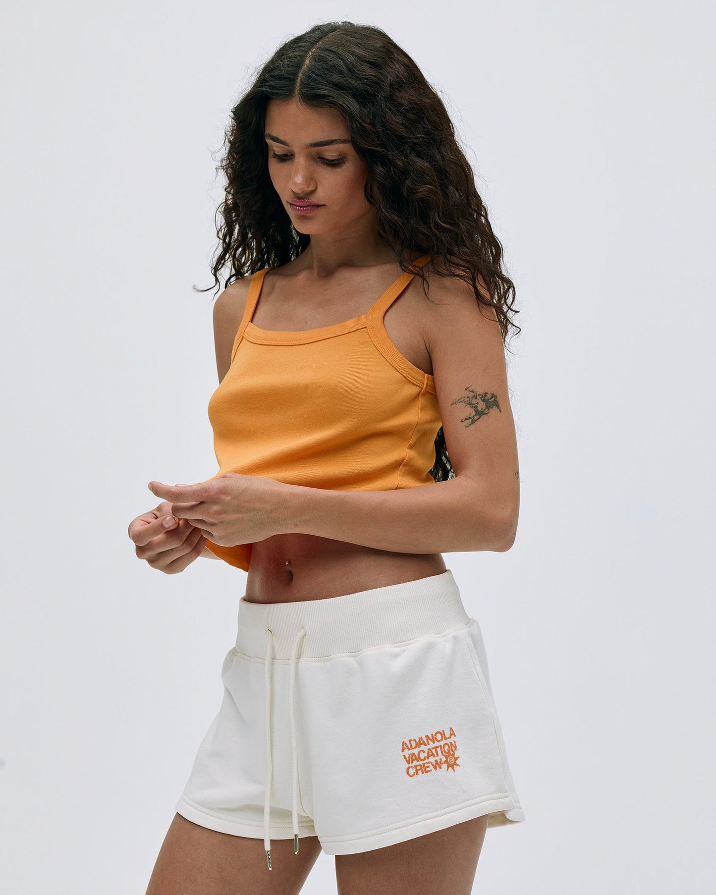 Vacation Mini Sweat Shorts - Marshmallow White/Mango Orange