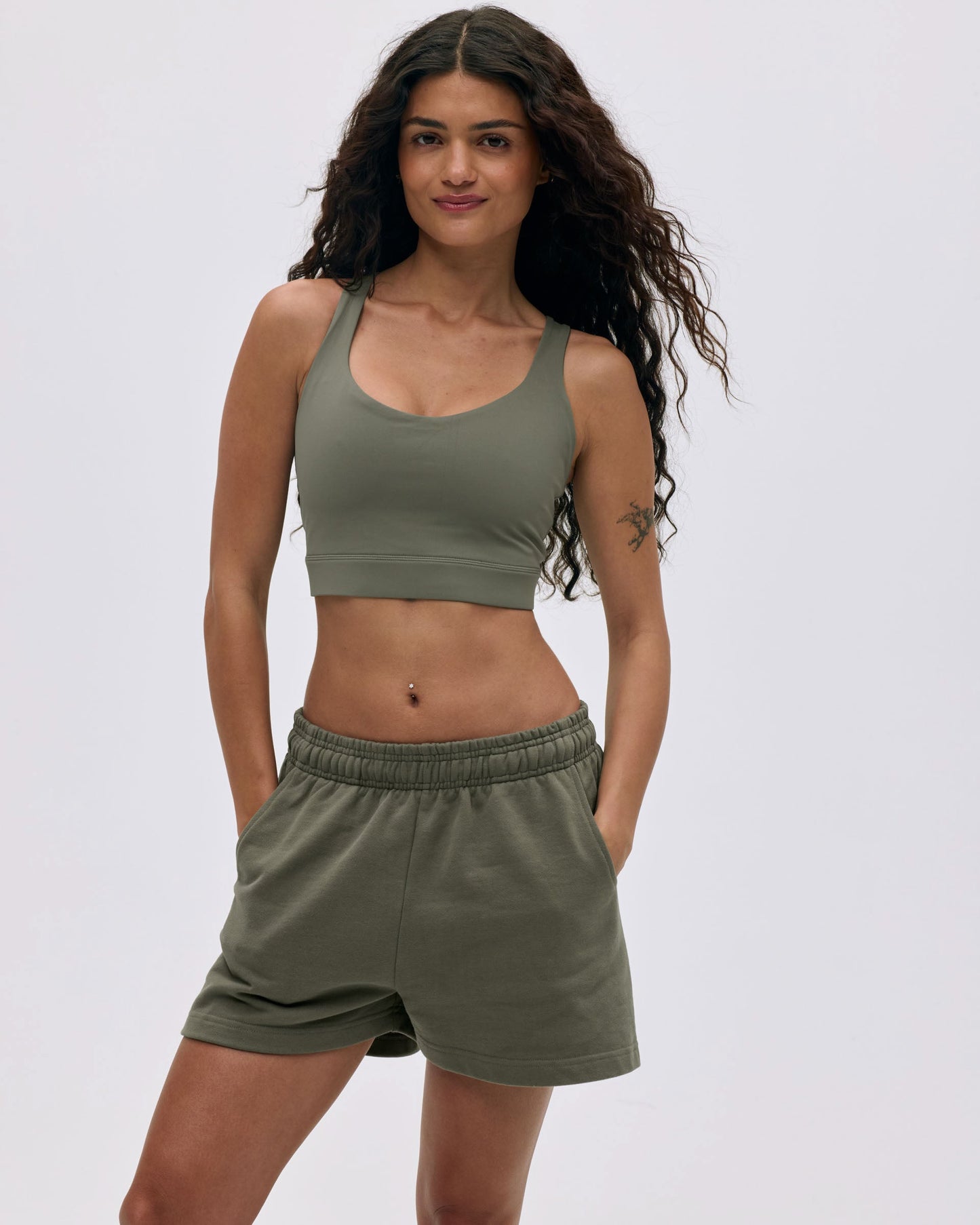 Branded Sweat Shorts - Olive Green