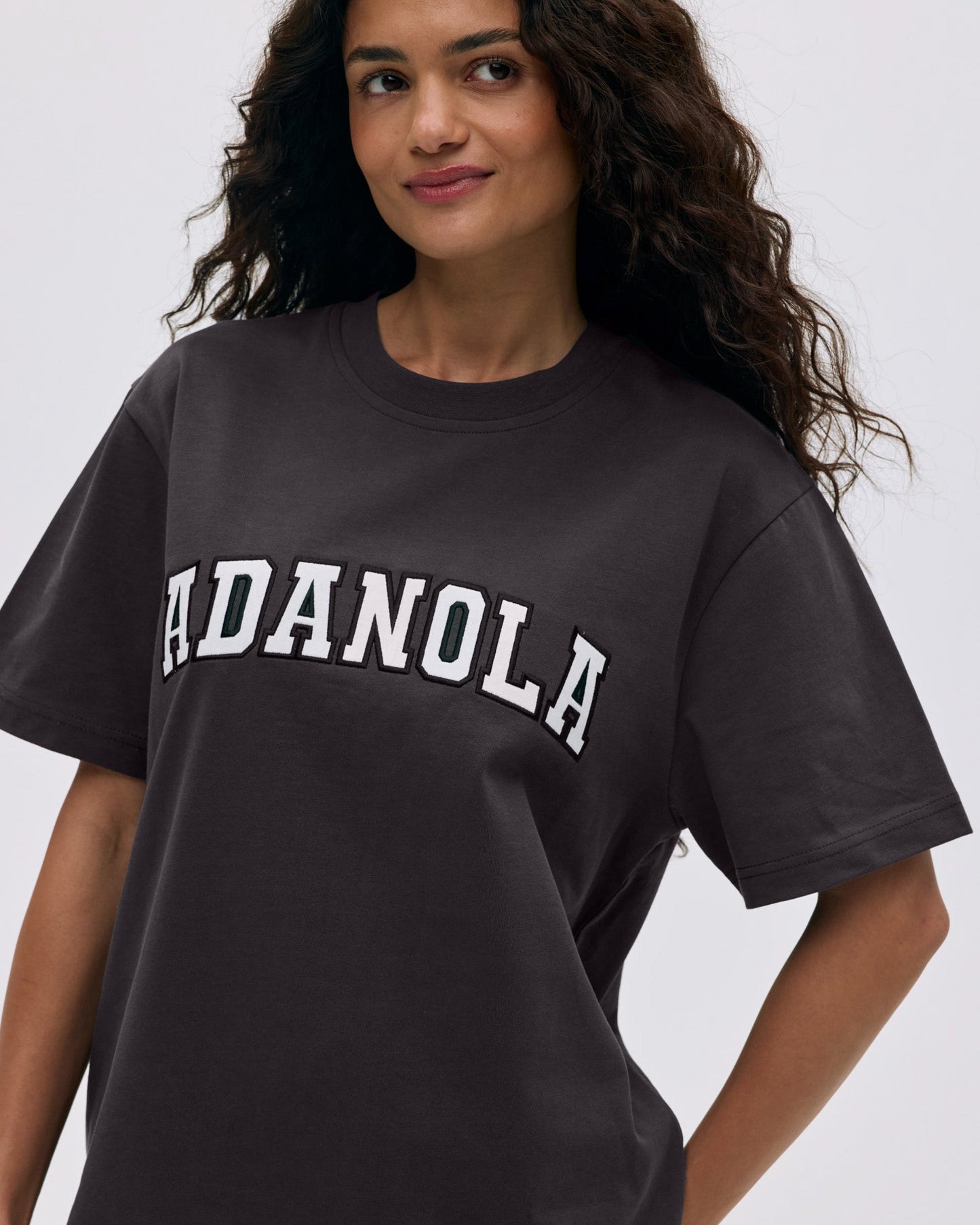 Varsity Short Sleeve Oversized T-shirt - Coffee Bean/White