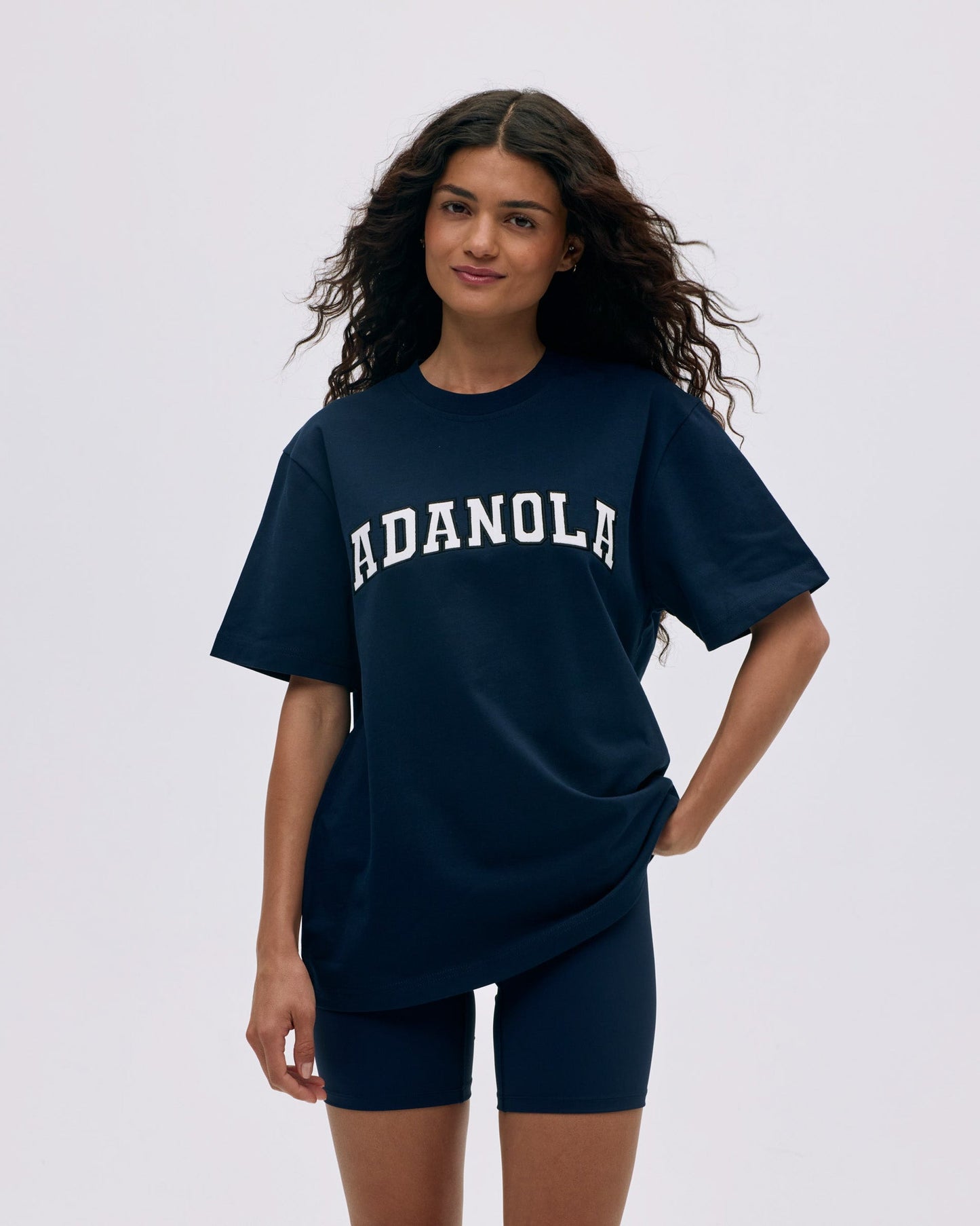 Varsity Short Sleeve Oversized T-shirt - Navy Blue/White