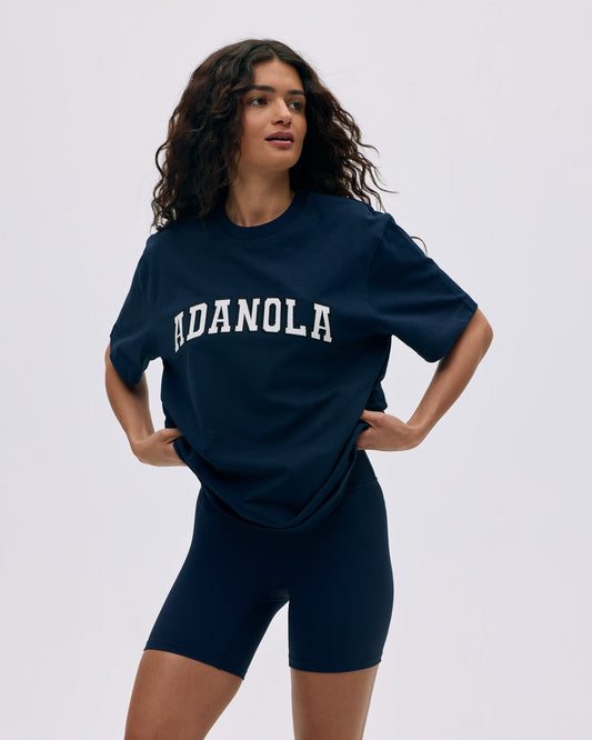 Varsity Short Sleeve Oversized T-shirt - Navy Blue/White