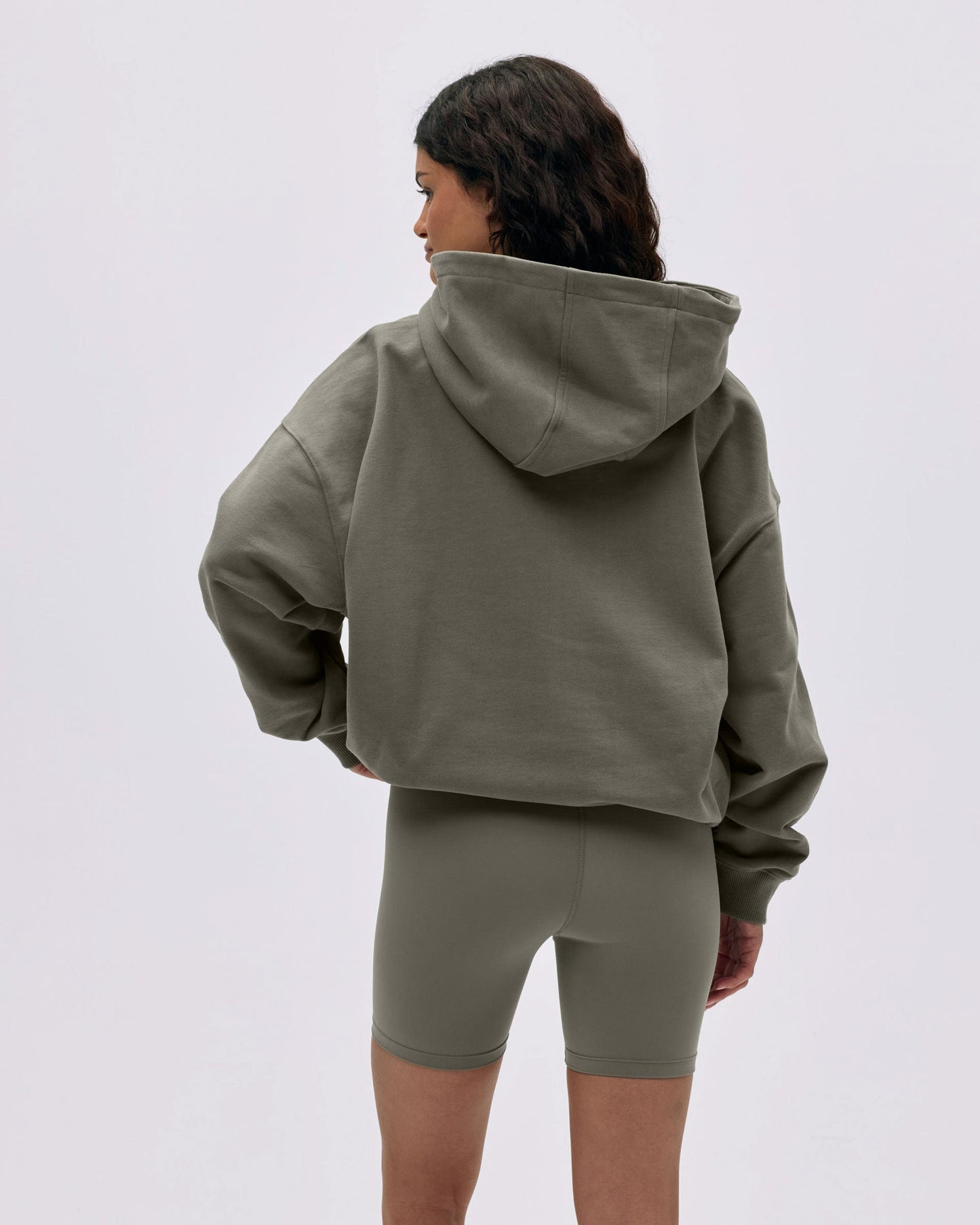 Varsity Oversized Full Zip Hoodie - Olive Green/Marshmallow White