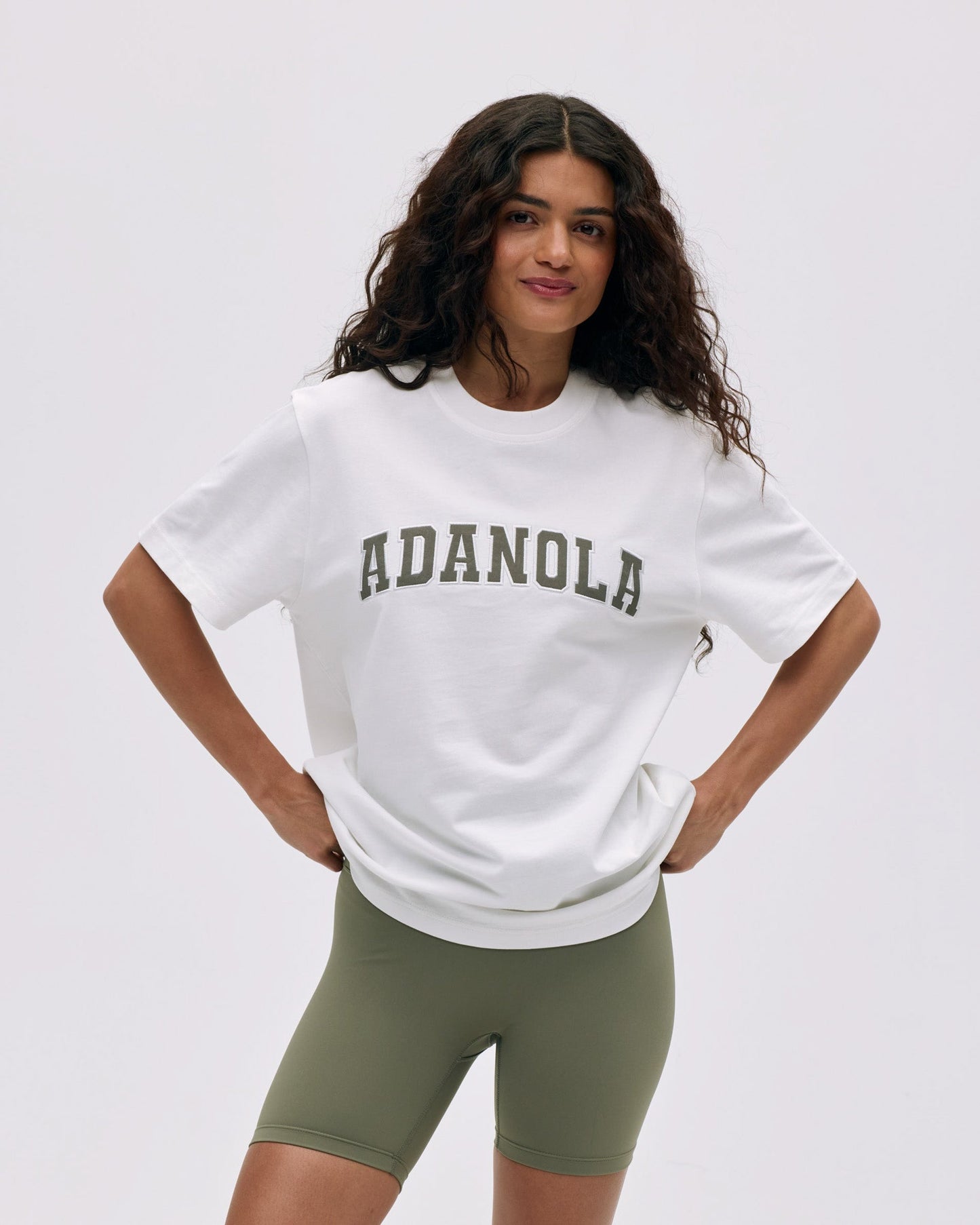 Varsity Short Sleeve Oversized T-shirt - White/Olive Green