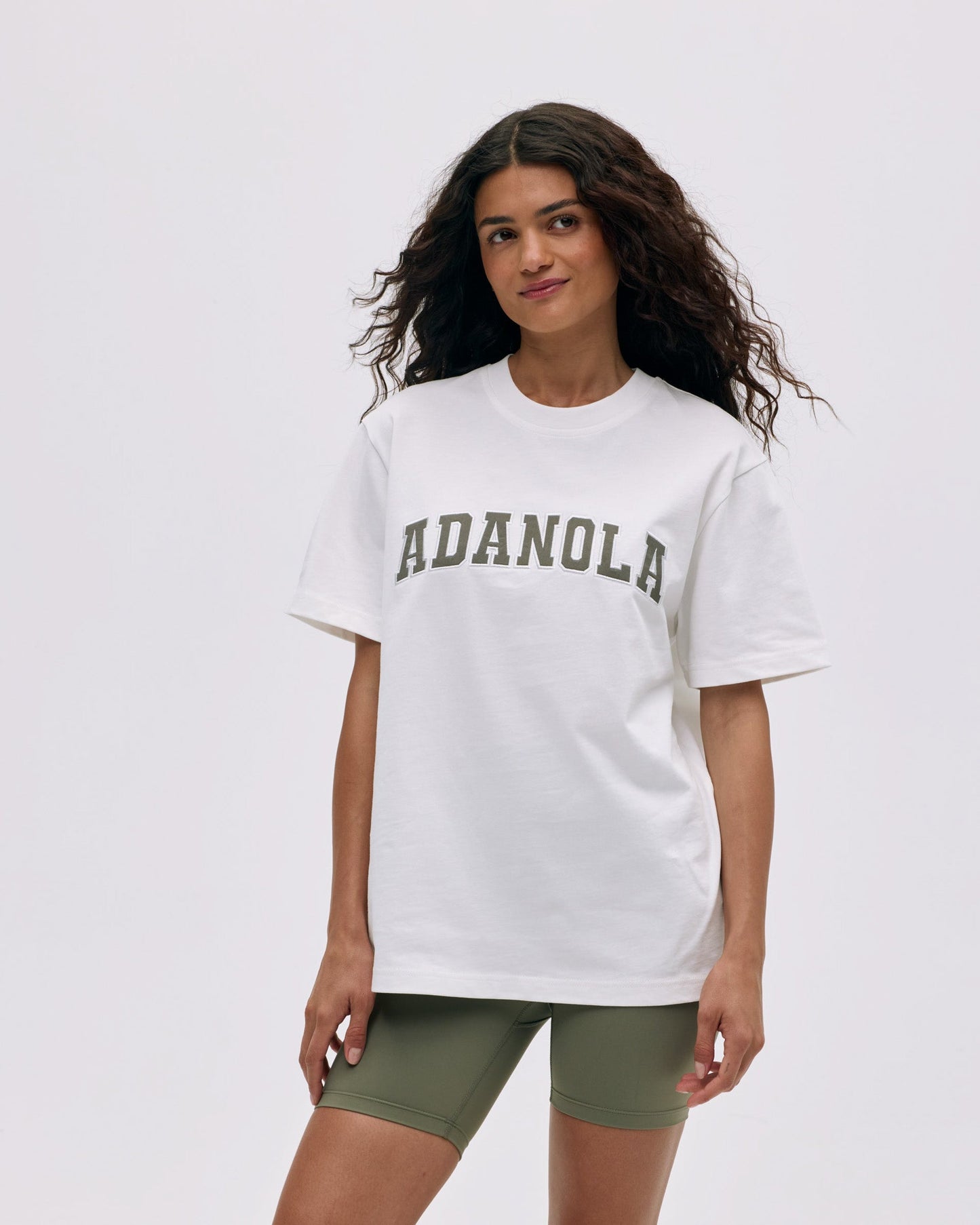 Varsity Short Sleeve Oversized T-shirt - White/Olive Green