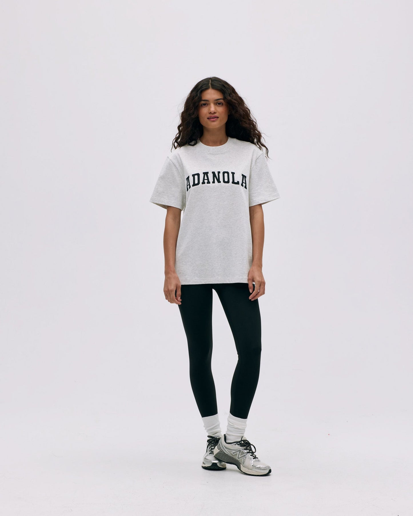 Varsity Short Sleeve Oversized T-shirt - Light Grey Melange/Black