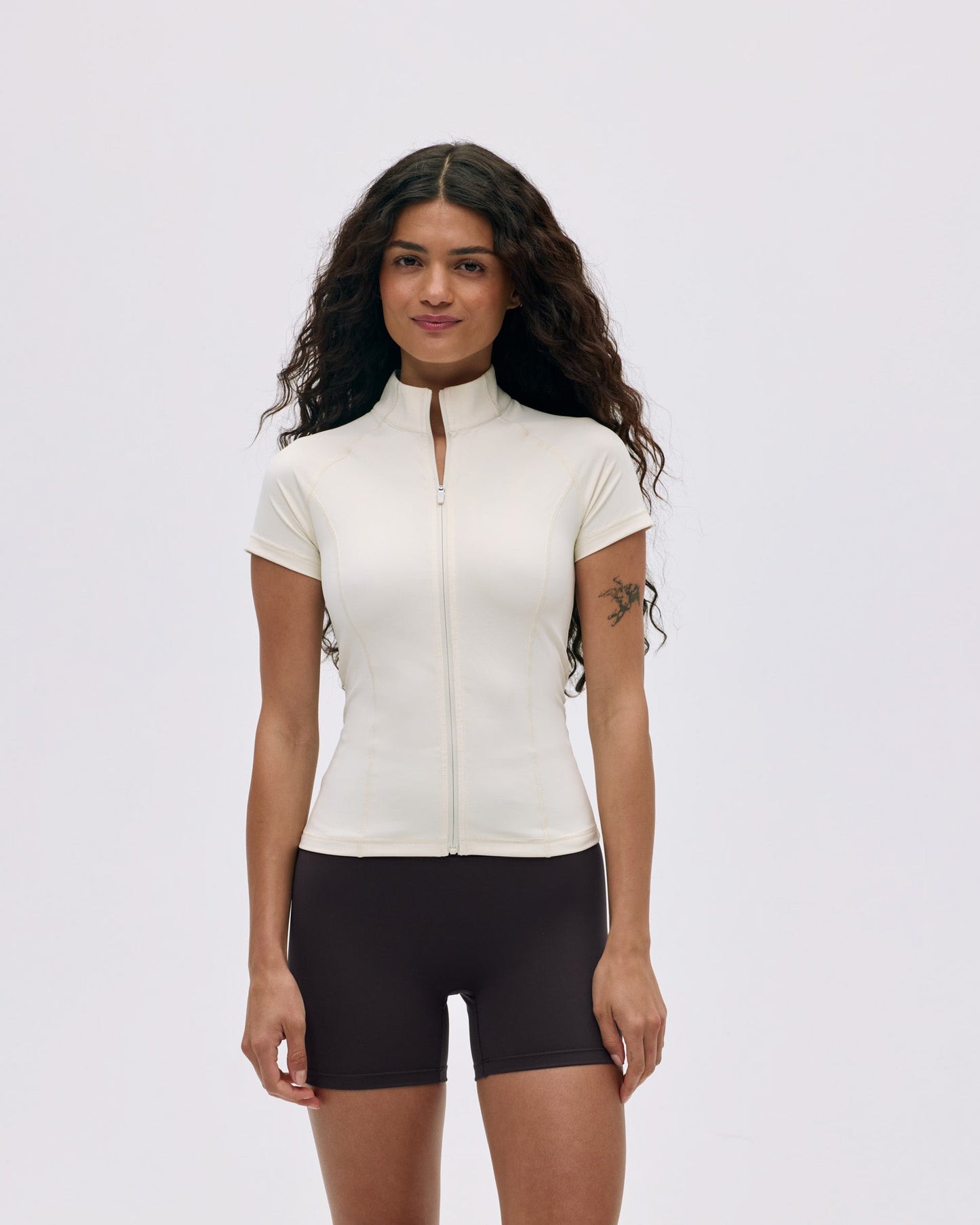 Ultimate Short Sleeve Zip Up Top - Marshmallow White