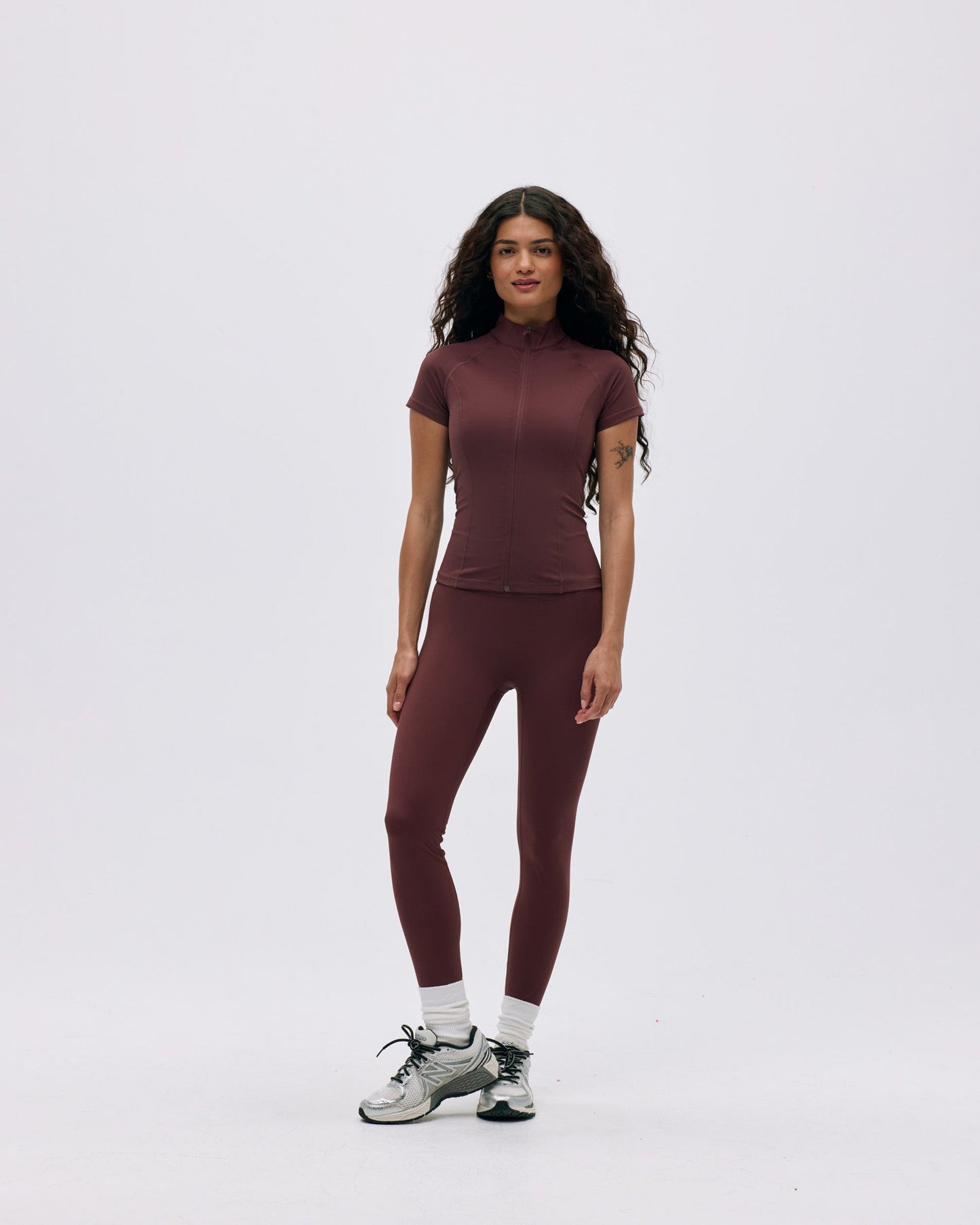 Ultimate Short Sleeve Zip Up Top - Burgundy