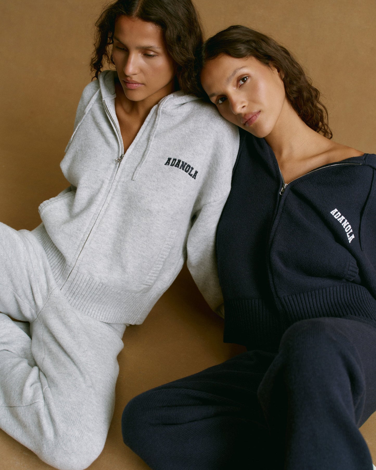 Varsity Knit Hooded Bomber Jacket - Light Grey Melange/Navy Blue