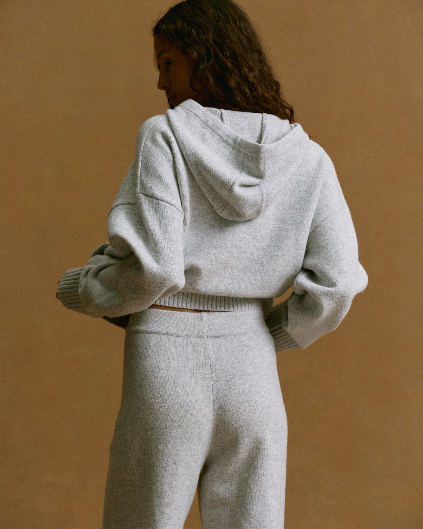 Varsity Knit Hooded Bomber Jacket - Light Grey Melange/Navy Blue