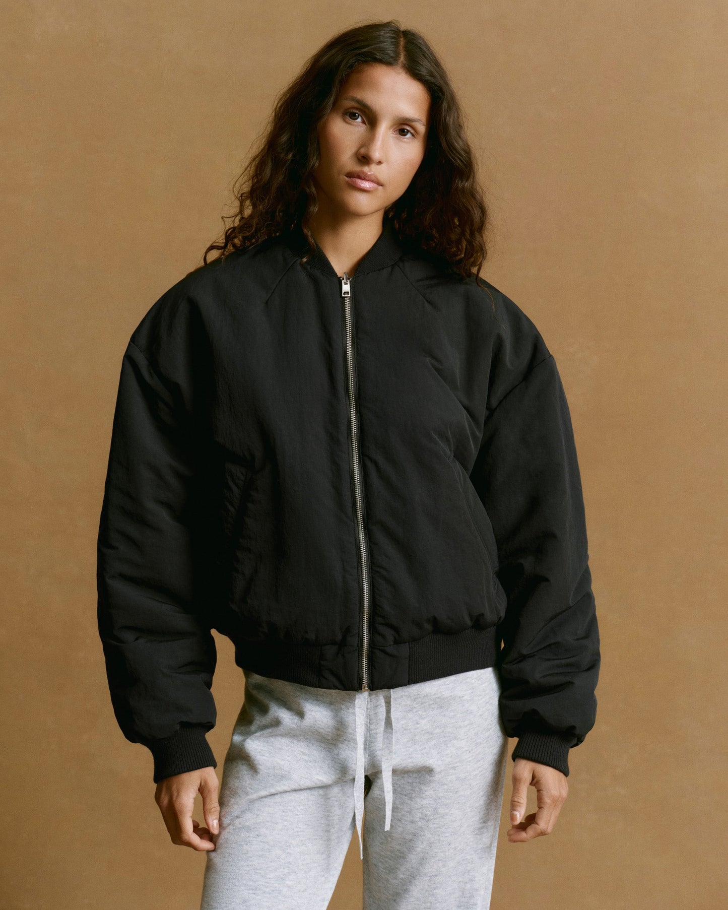 Drop Shoulder Reversible Bomber Jacket - Black/Olive Green