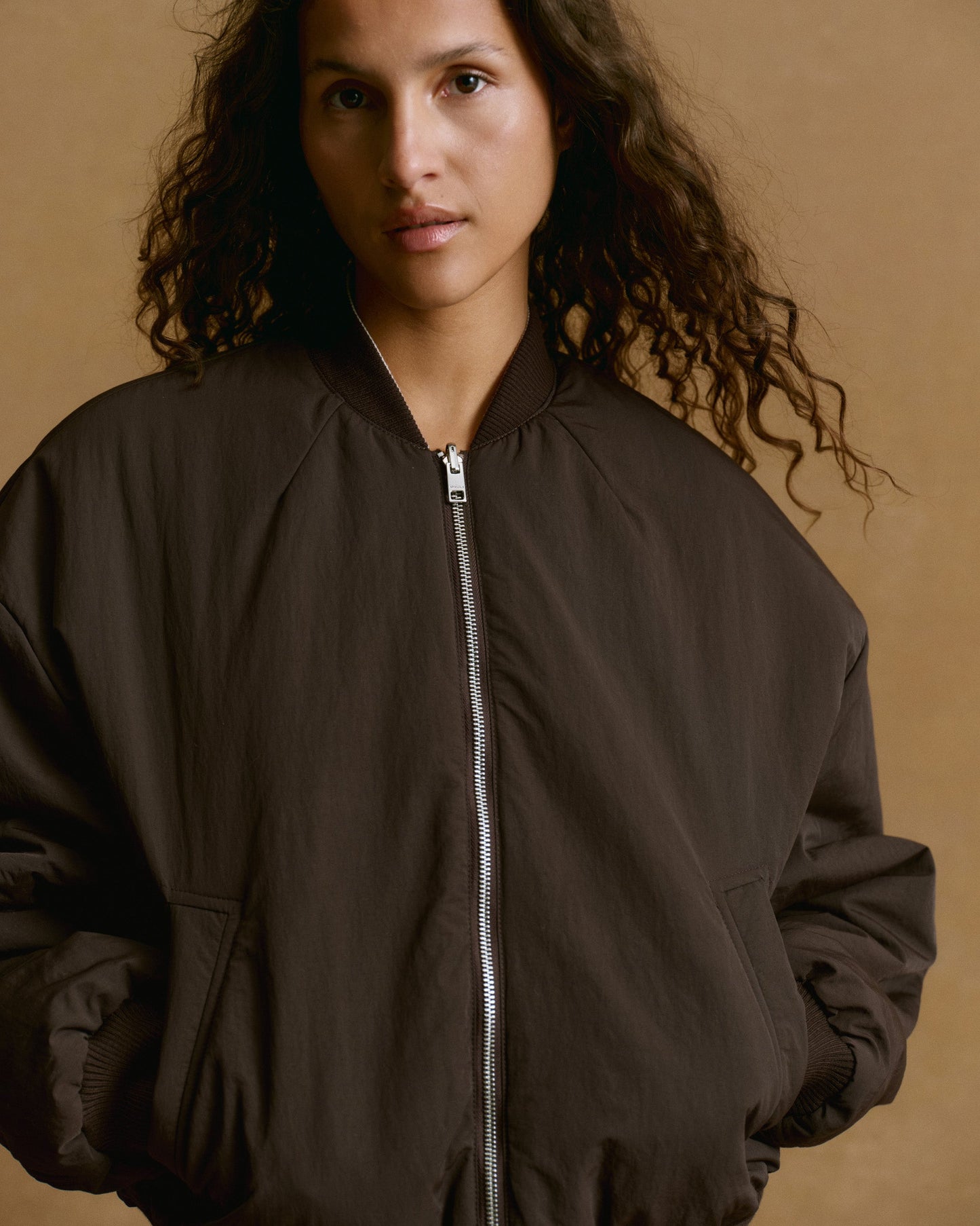 Drop Shoulder Reversible Bomber Jacket - Coffee Bean/Marshmallow White