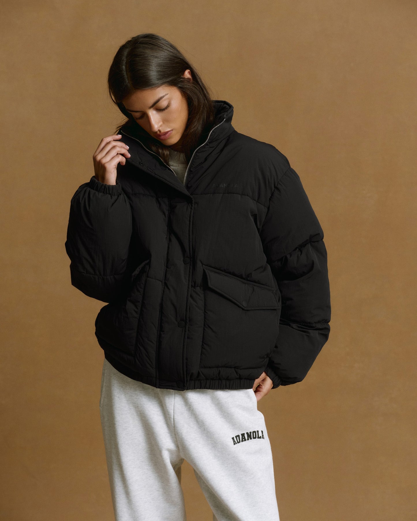 Funnel Neck Puffer Jacket - Black