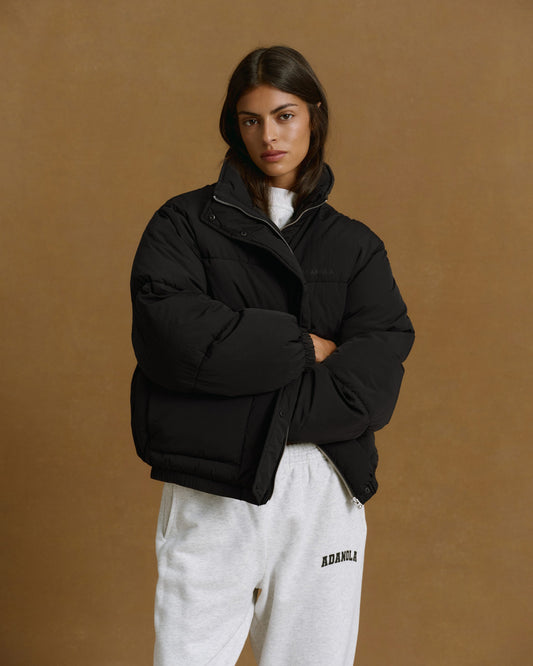 Funnel Neck Puffer Jacket - Black
