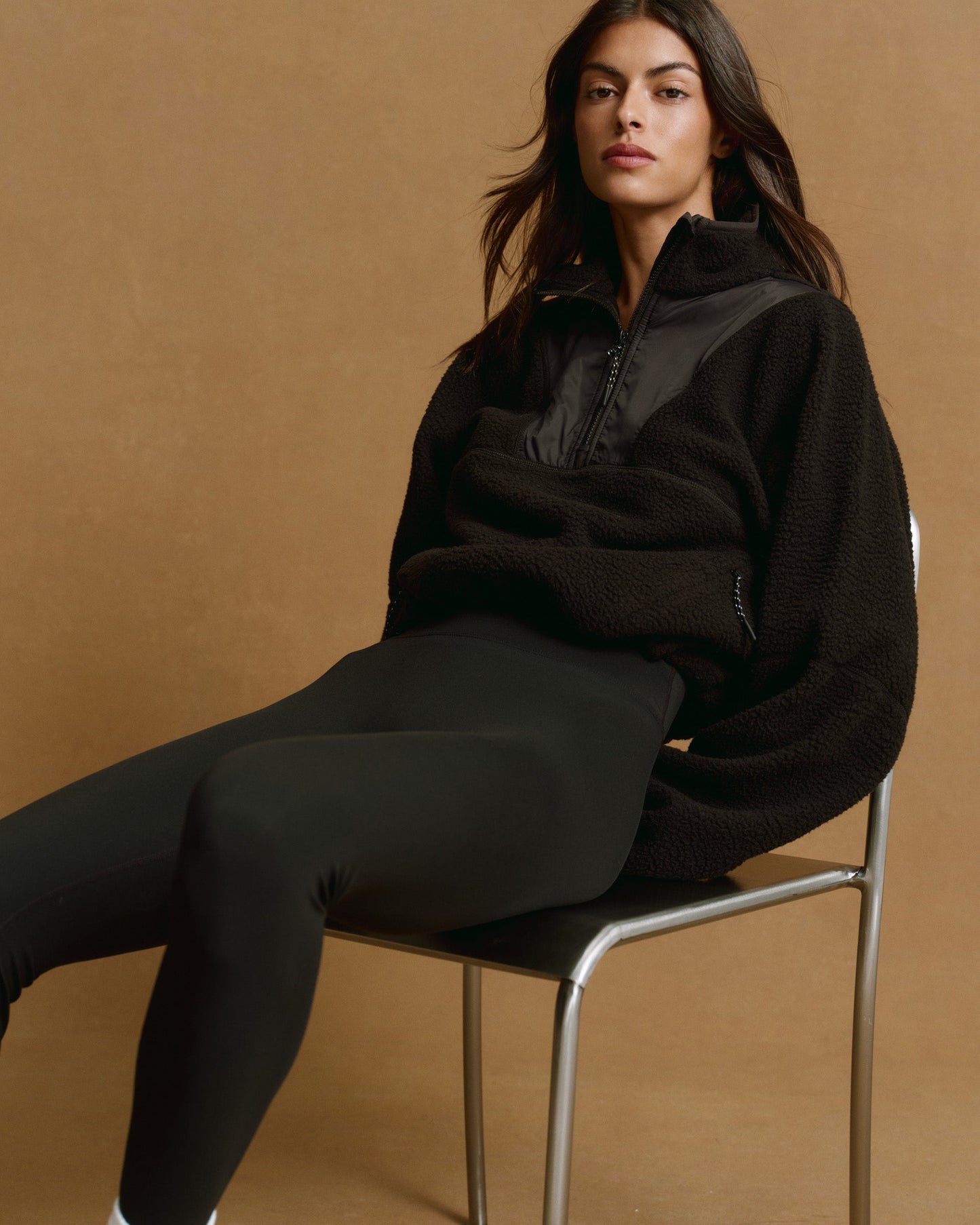 Seam Detail Quarter Zip Polar Fleece - Black