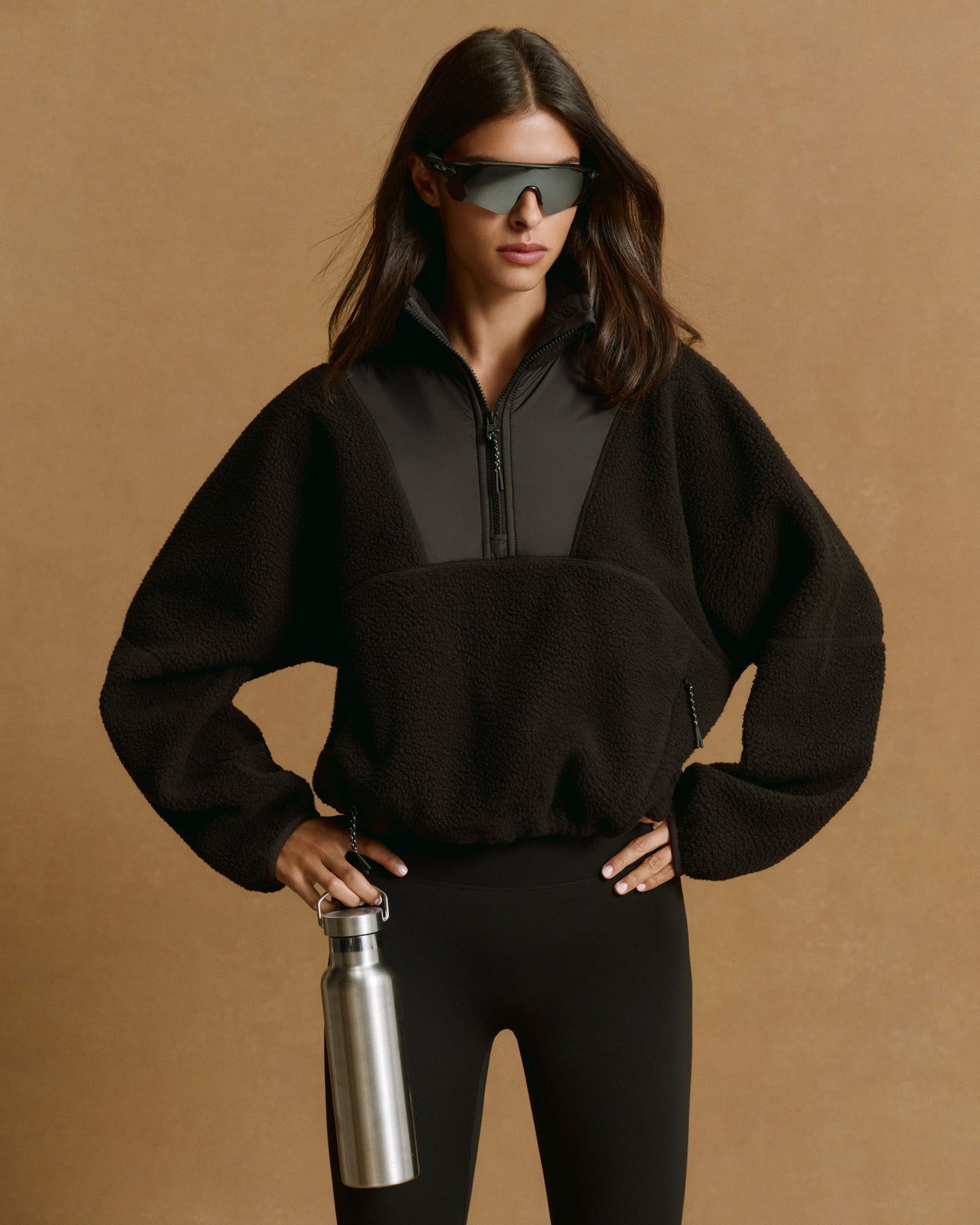 Seam Detail Quarter Zip Polar Fleece - Black