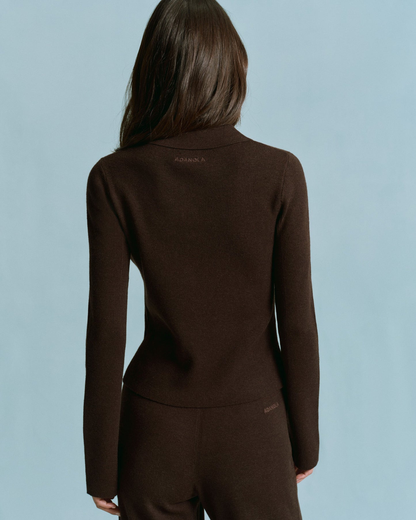 Knit Long Sleeve Button Up Top - Coffee Bean