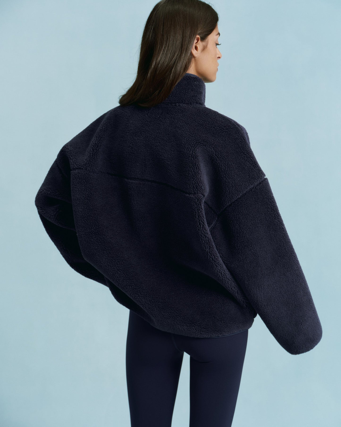 Oversized Pocket Zip Through Fleece - Navy Blue