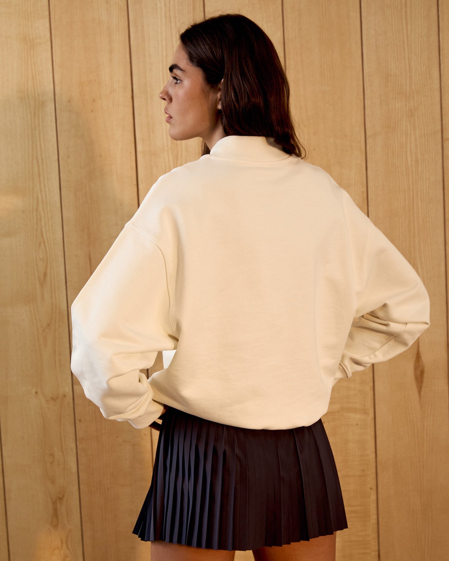 AS Bold High Neck Relaxed Sweatshirt - Marshmallow White/Navy Blue