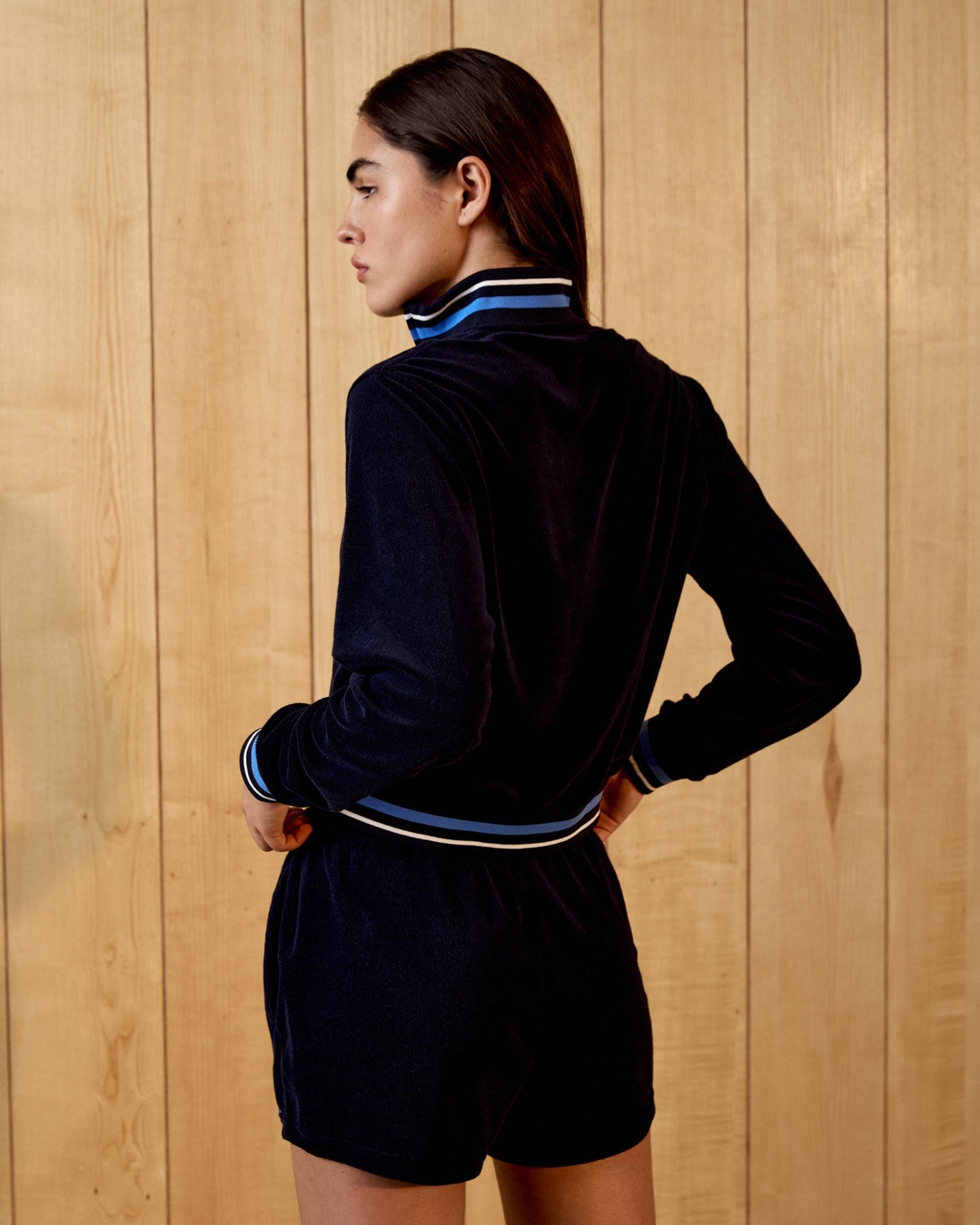 Terry Towelling Contrast Track Jacket - Navy Blue