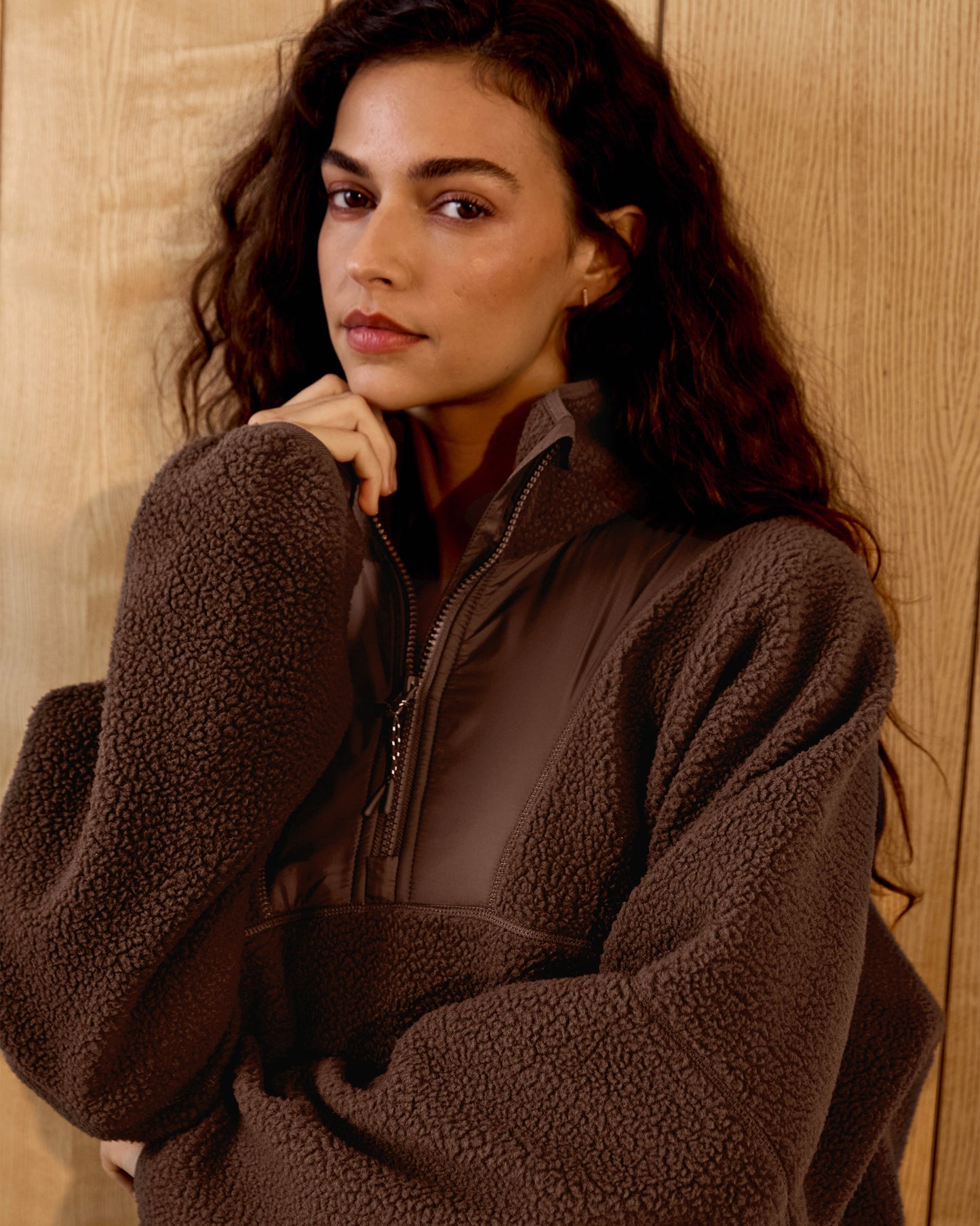 Seam Detail Quarter Zip Polar Fleece - Mocha Brown