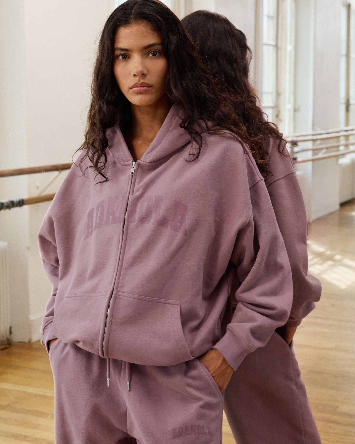 Varsity Oversized Full Zip Hoodie - Dusk Purple
