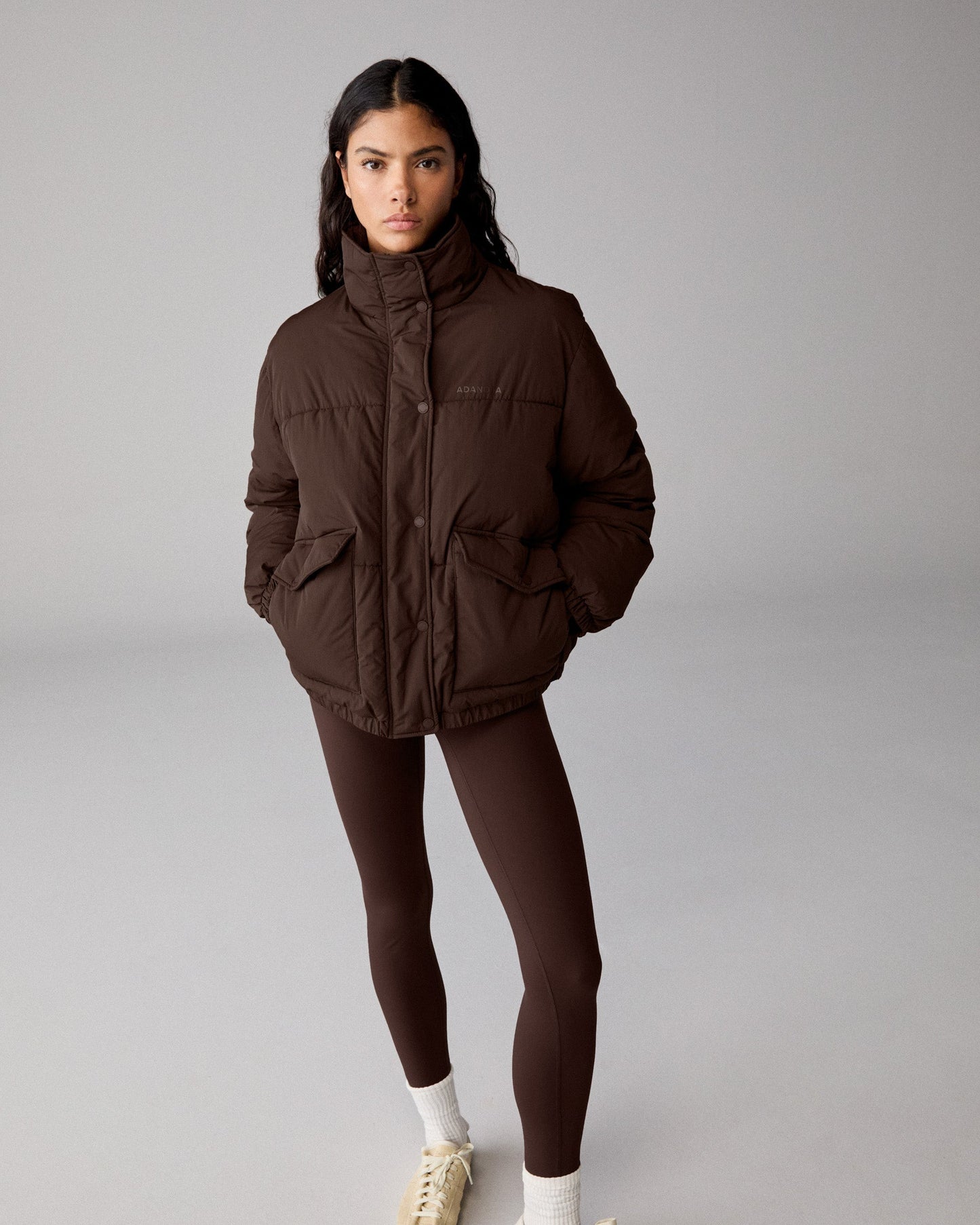 Funnel Neck Puffer Jacket - Chocolate Brown