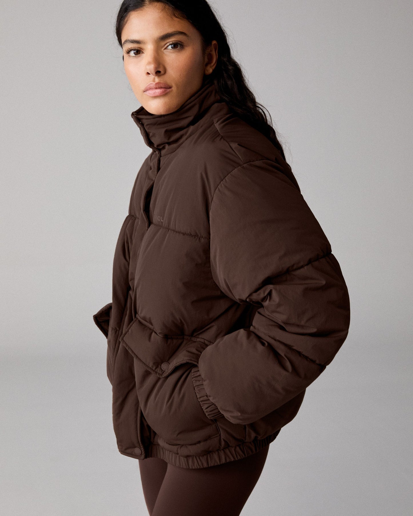 Funnel Neck Puffer Jacket - Chocolate Brown