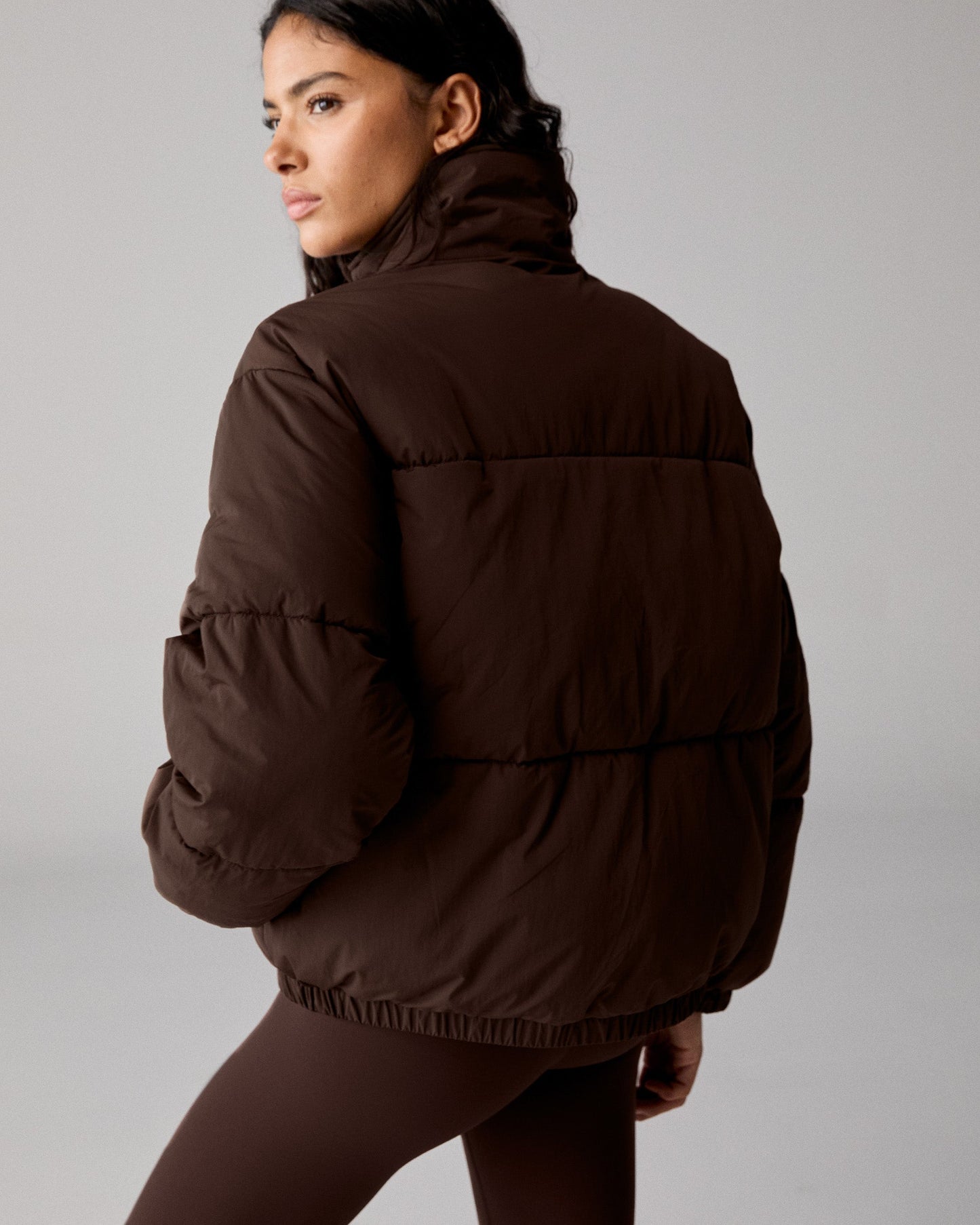 Funnel Neck Puffer Jacket - Chocolate Brown